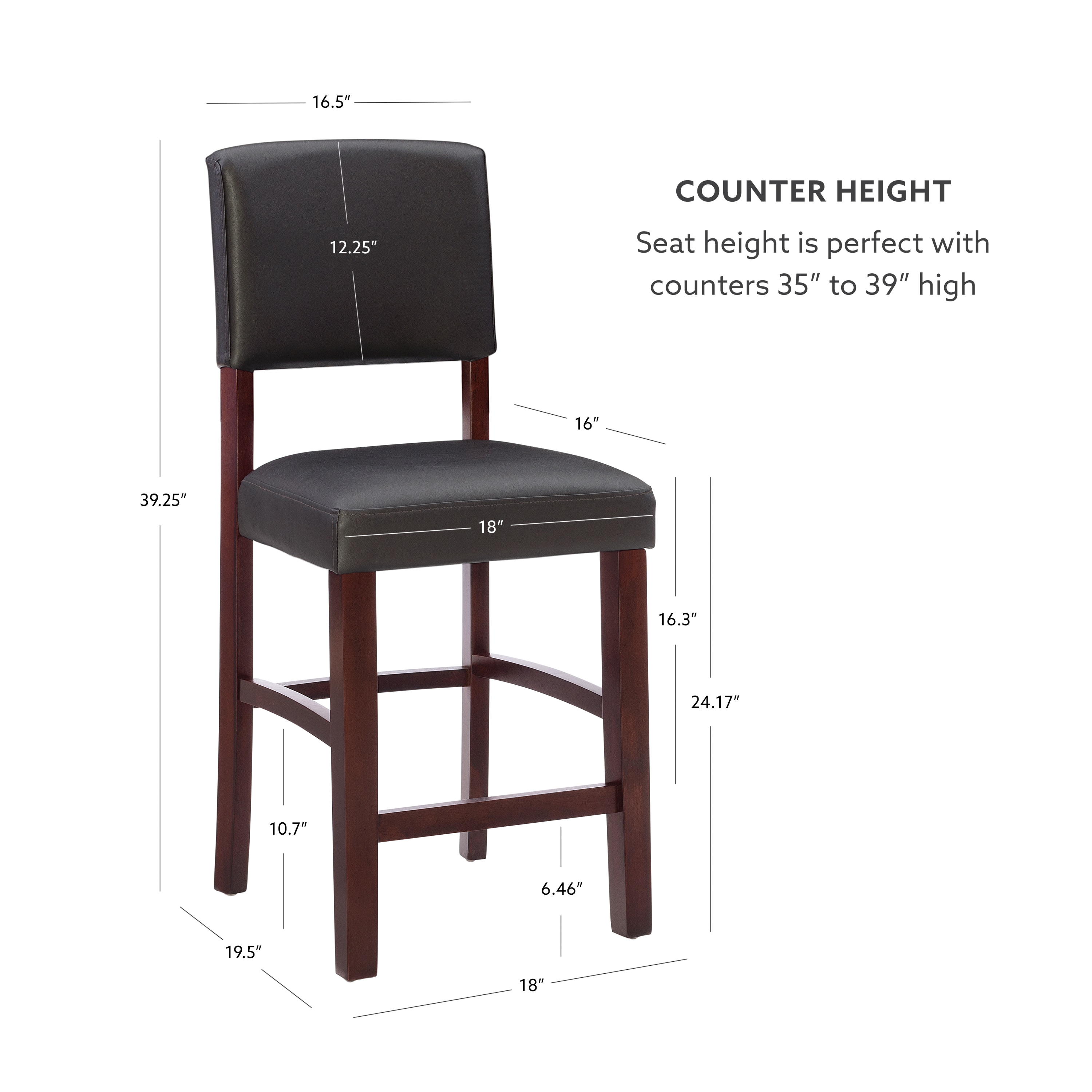 Espresso Finish Monaco 24" Counter Height Barstool with Brown Faux Leather