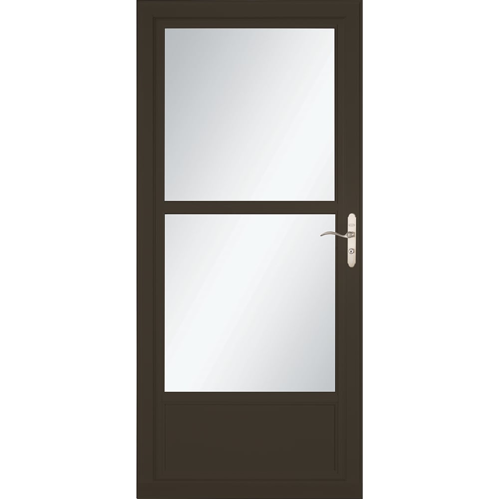Tradewinds Selection 32-in x 81-in Elk Mid-view Retractable Screen Aluminum Storm Door with Brushed Nickel Handle in Brown | - LARSON 1460604117