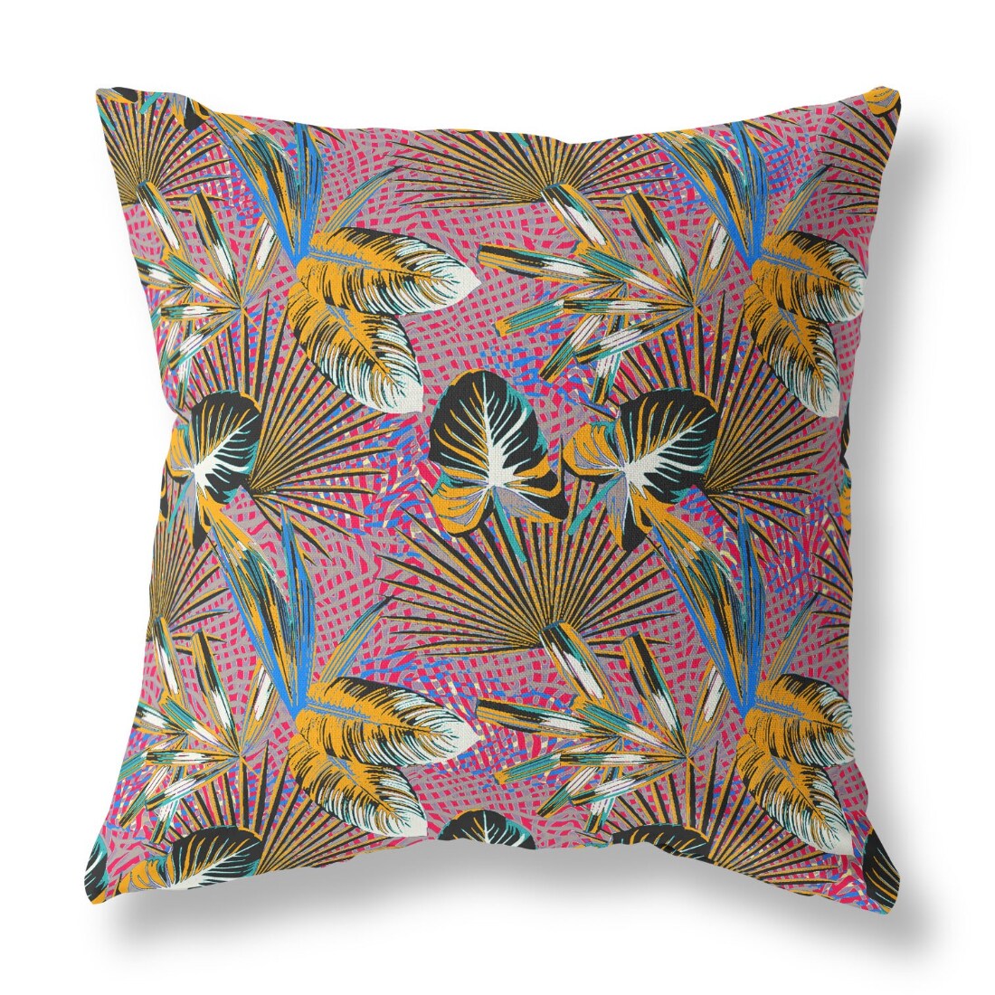 HomeRoots 4000414292 16” Magenta Gold Tropical Indoor Outdoor Throw Pillow