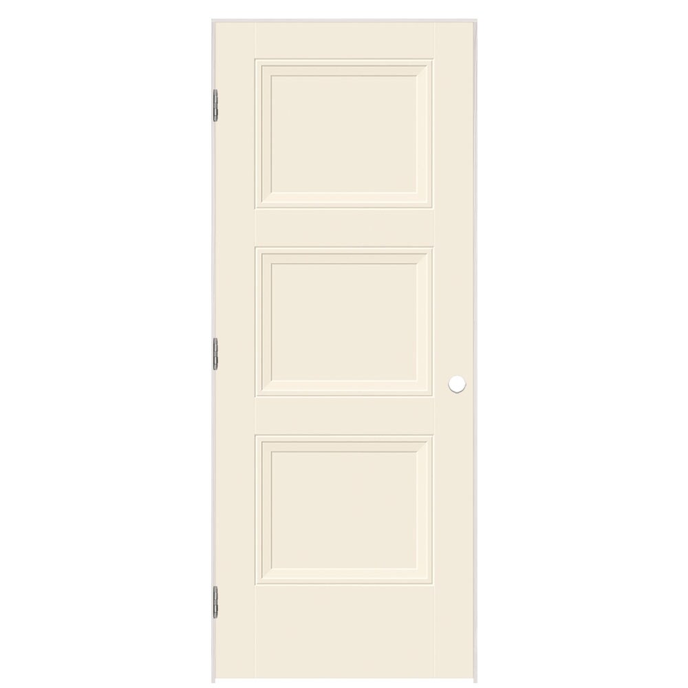 Masonite 1573308 32-in x 80-in Moonglow Solid core 3-panel square Right hand Smooth Prefinished Molded composite Flat Jamb Single Prehung Interior Door