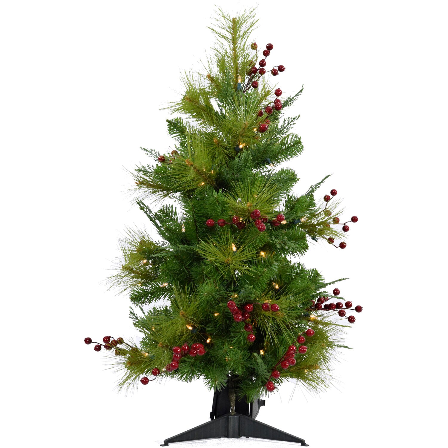 Christmas Time CT-RB028-LED 2-ft Red Berry Pre-lit Artificial Christmas Tree with Led/Incandescent Lights