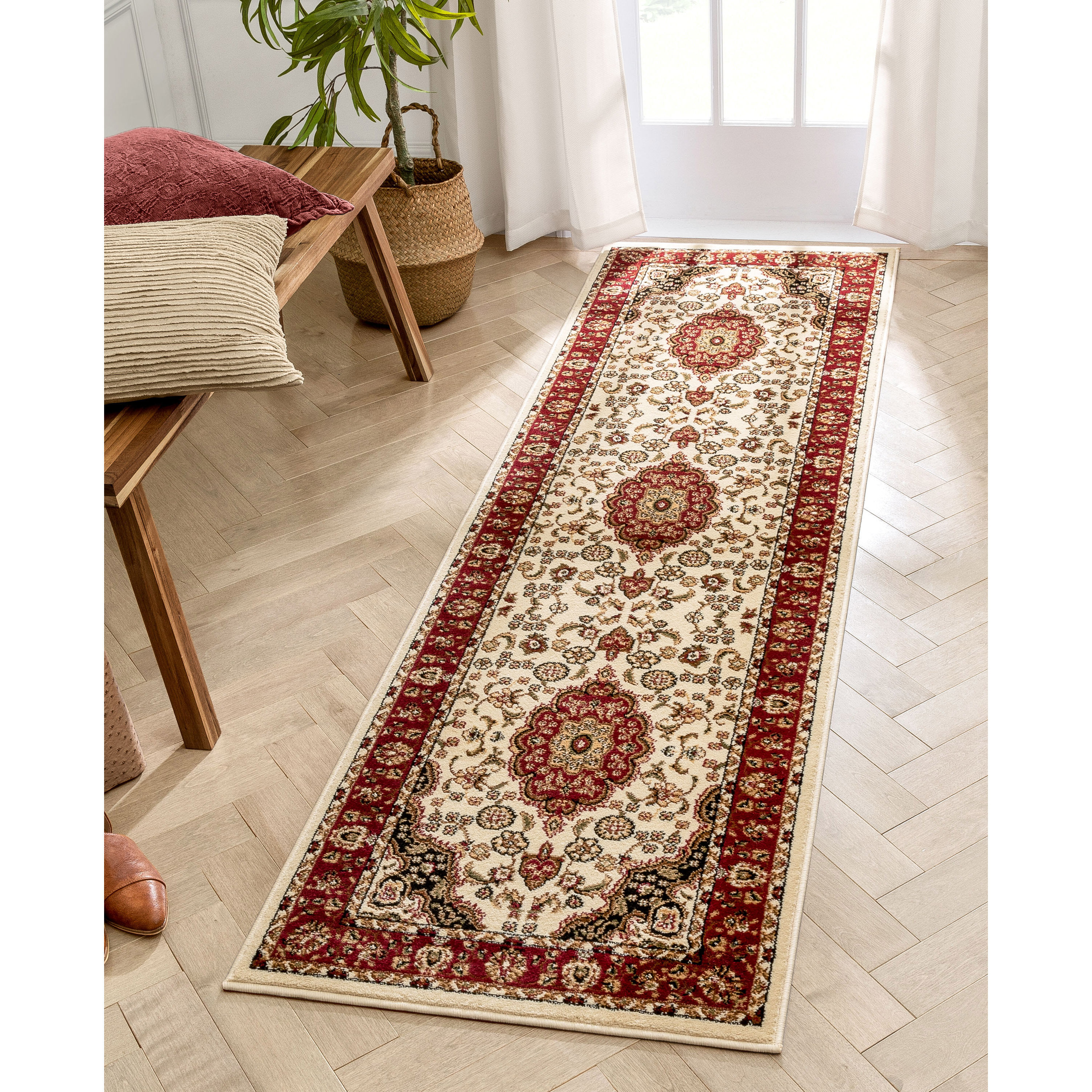 Well Woven 541022L 2 x 10 (ft) Loomed Polypropylene Ivory Rectangular Indoor Medallion Persian Runner rug