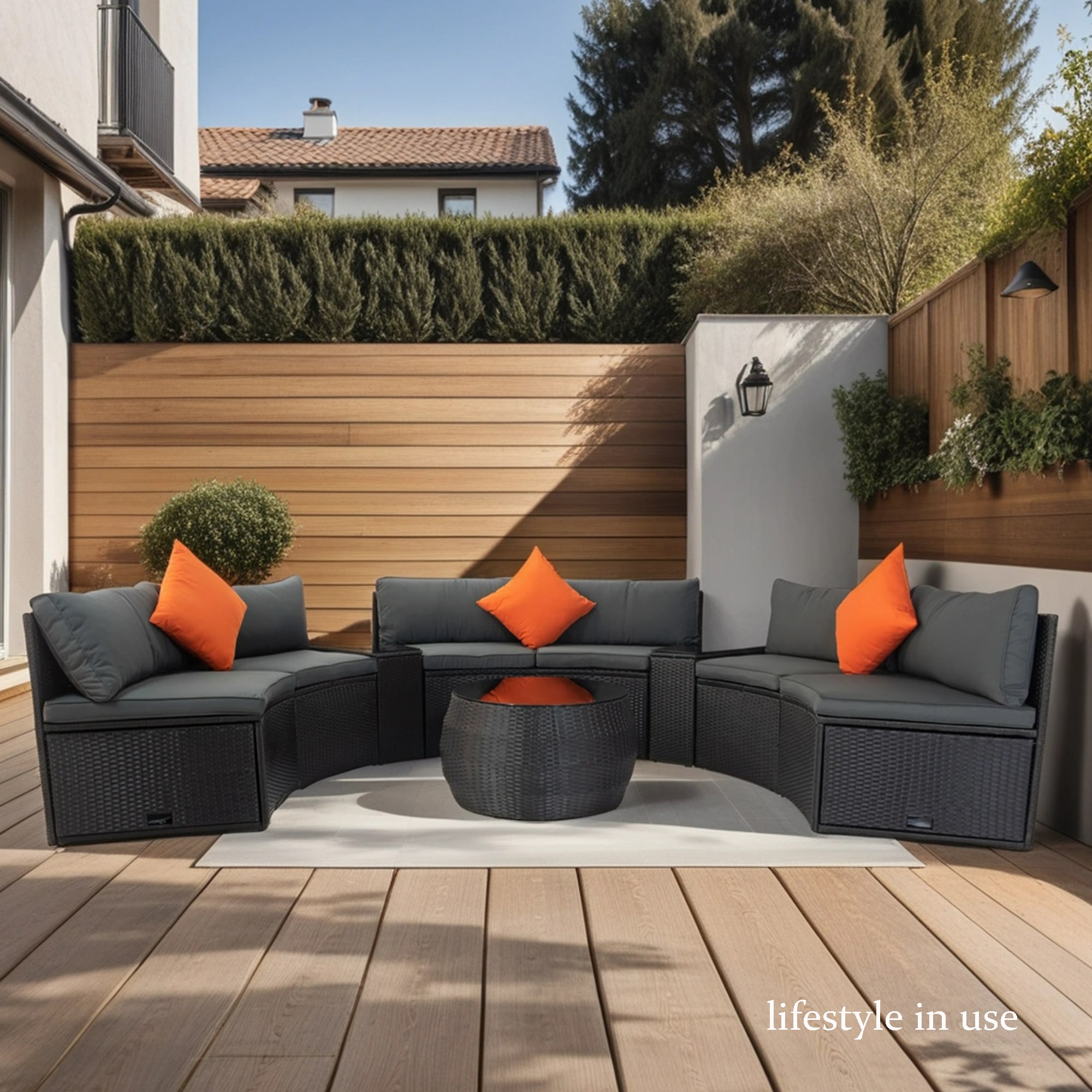 Forclover E3FW-046GR 6 -Piece Rattan 3 Patio Sofa Conversation Set with Gray Cushions