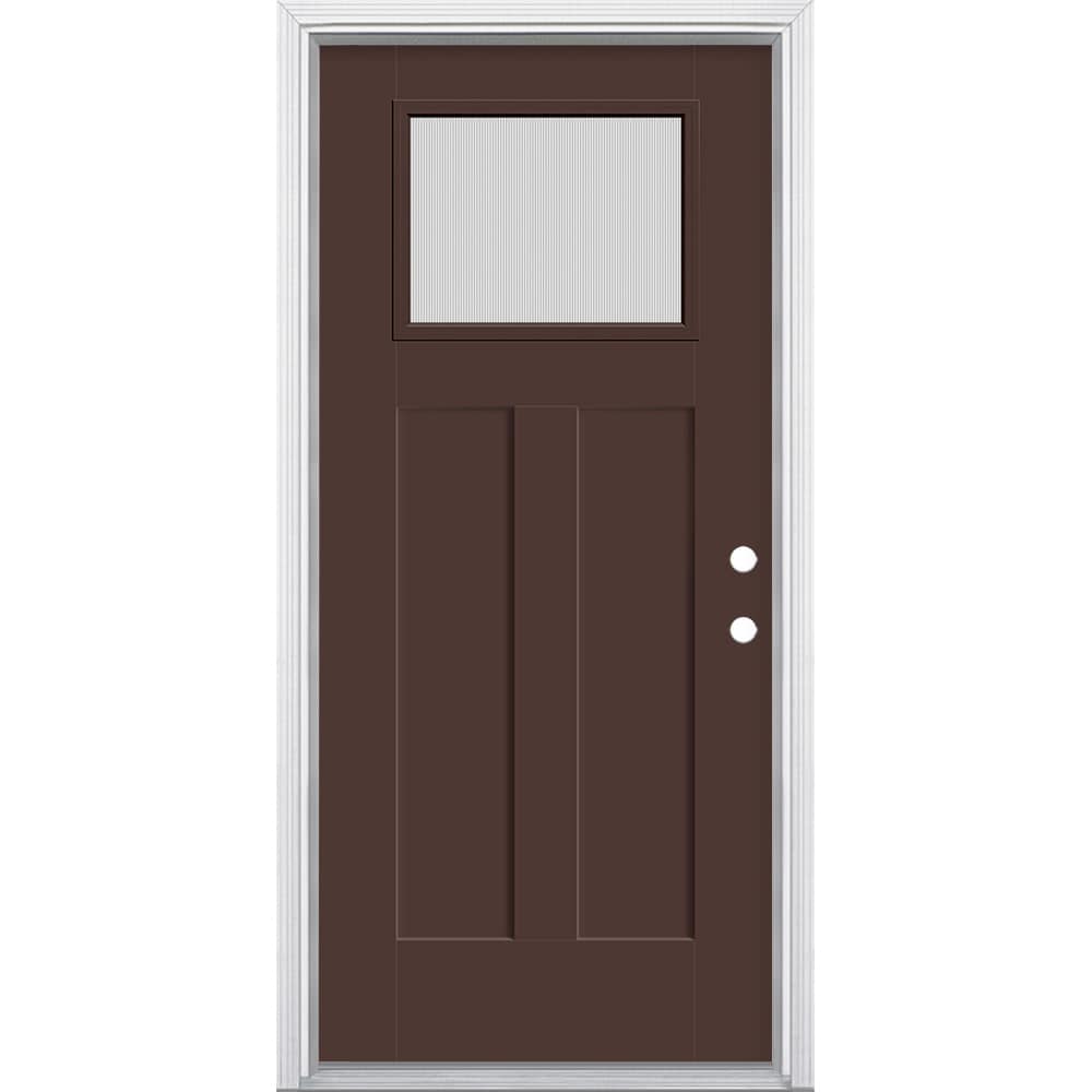 Masonite 629615 36-in x 80-in x 4-9/16-in Fiberglass Craftsman Left-hand inswing Chocolate Painted Prehung Front Door with Brickmould Insulating core