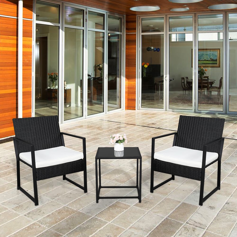 Winado 440106338315 3 -Piece Wicker Patio Conversation Set with White Cushions