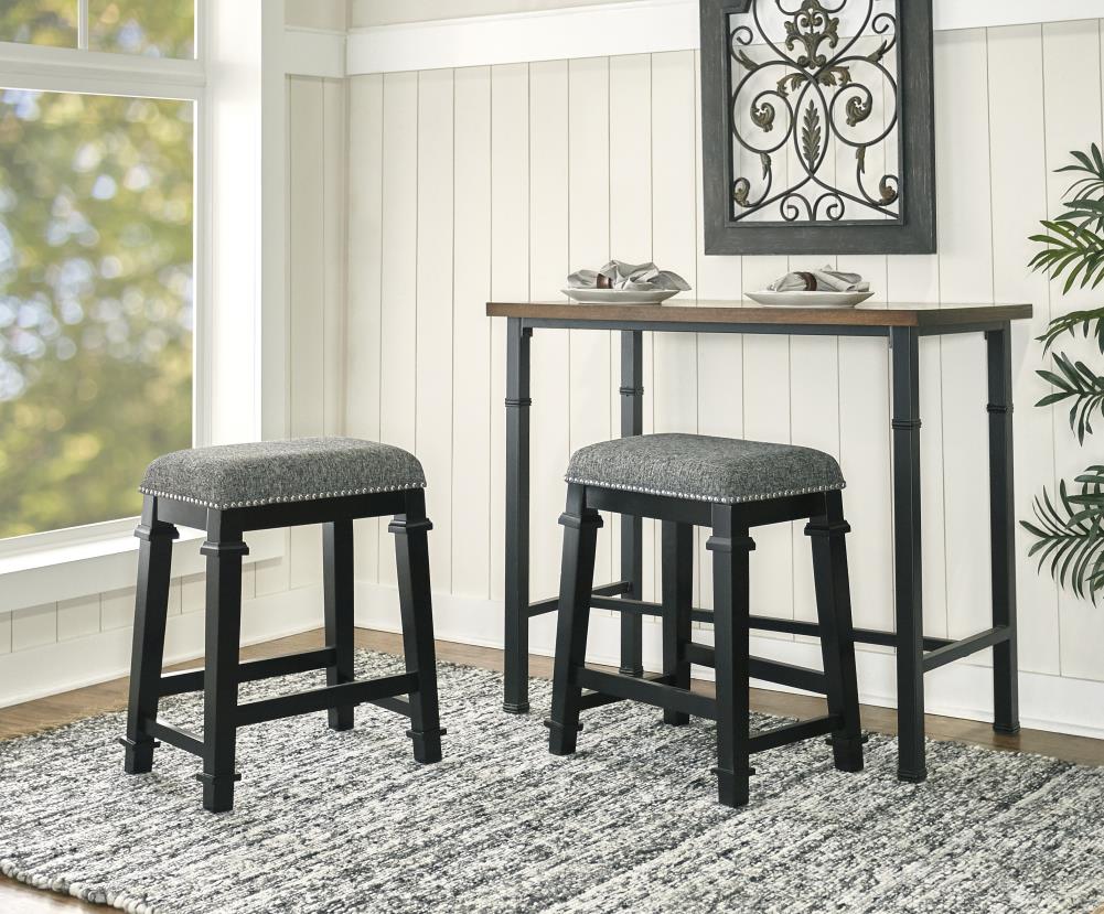 Kennedy Black Wood and Tweed Backless Counter Stool