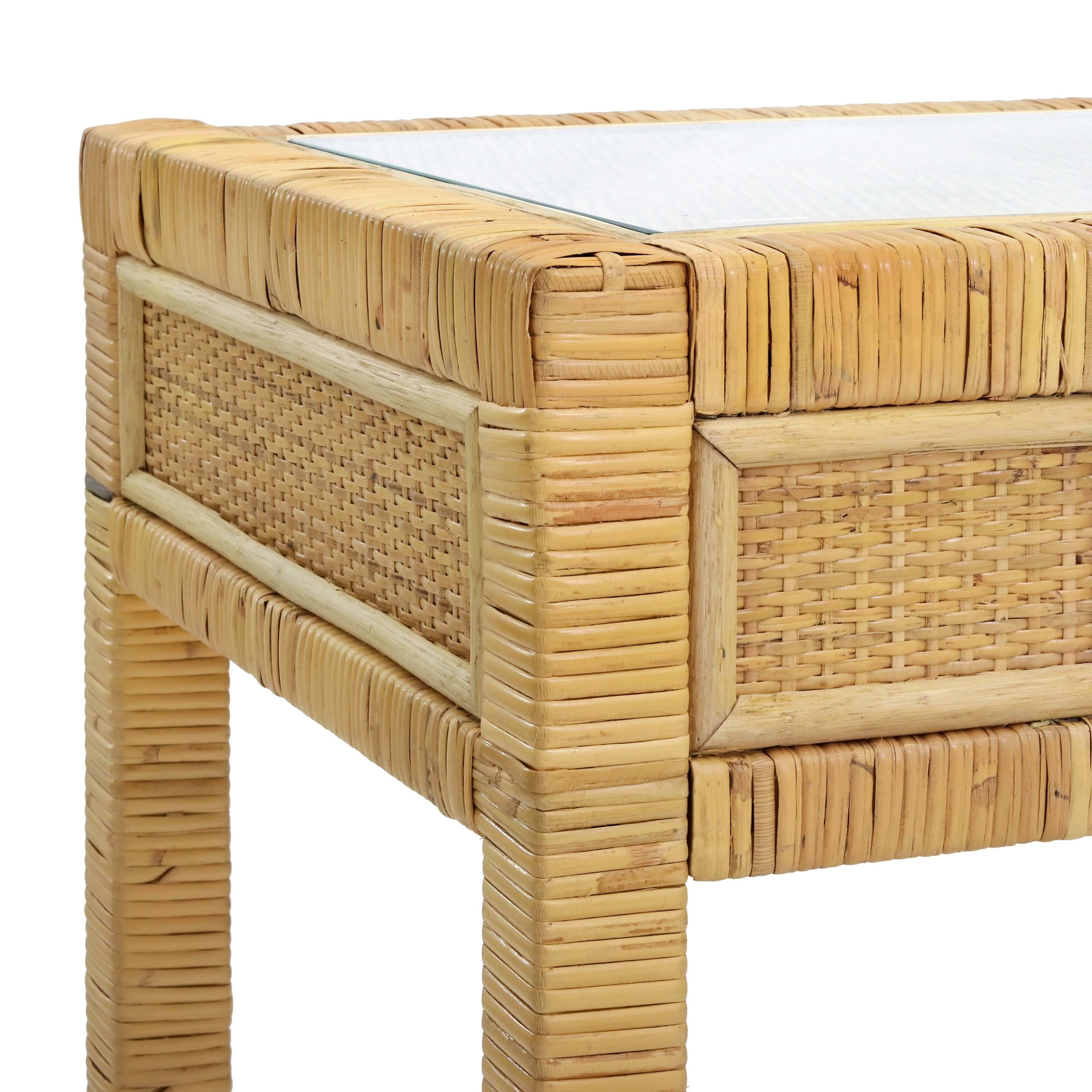 Amara Natural Rattan and Glass Home Office Desk with Drawers