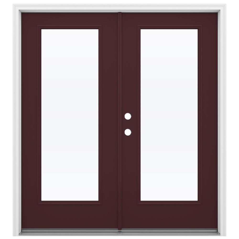 JELD-WEN LOWOLJW205900050 72-in x 80-in x 4-9/16-in Jamb Low-E Clear glass , Currant Steel Right-hand inswing French Double Patio Door Brickmould Included
