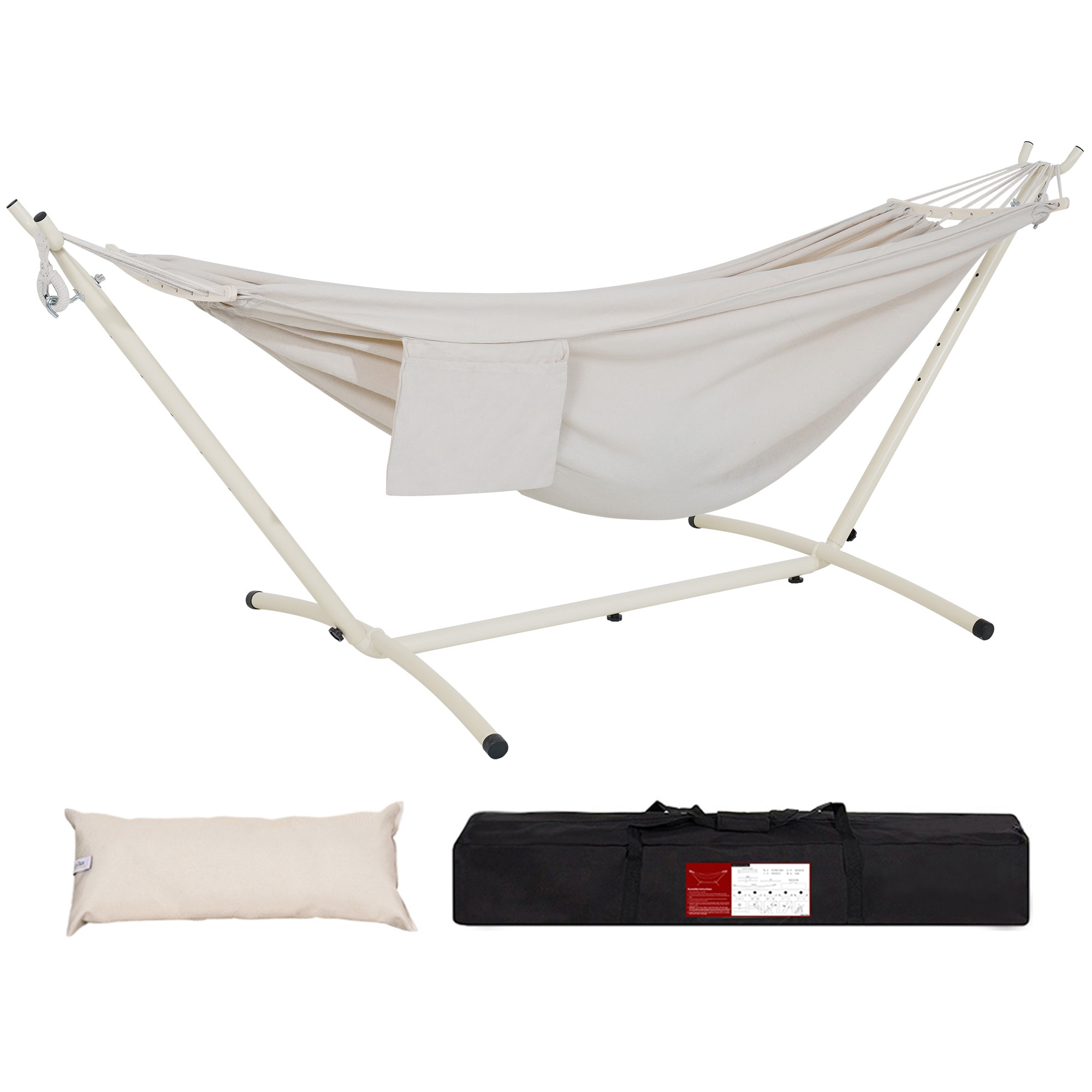 AURA OUTDOOR OHSD004BE Hammock with Steel Stand Beige Fabric Hammock with Stand