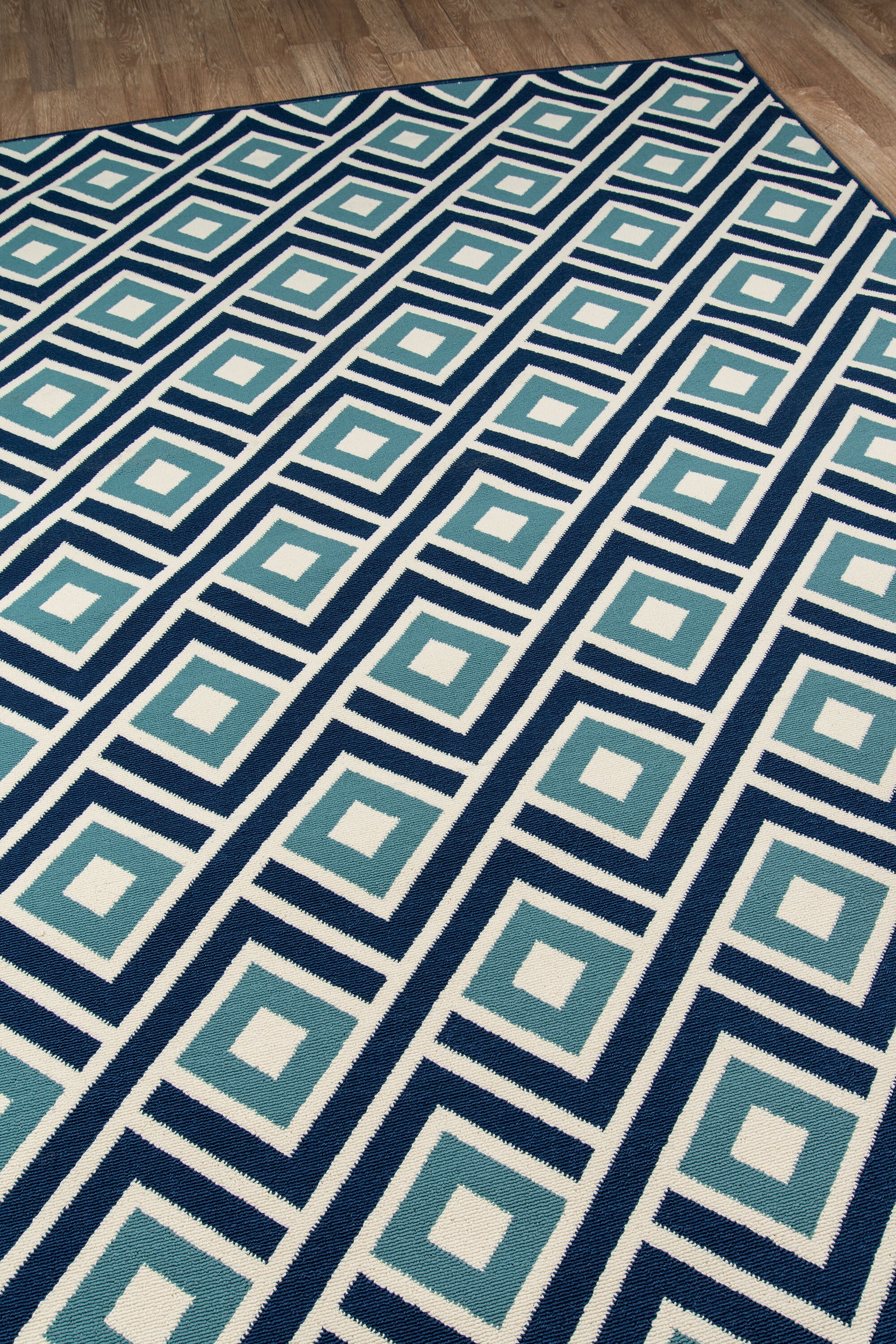 Coastal Charm Blue Synthetic 20"x43" Easy-Care Outdoor Rug