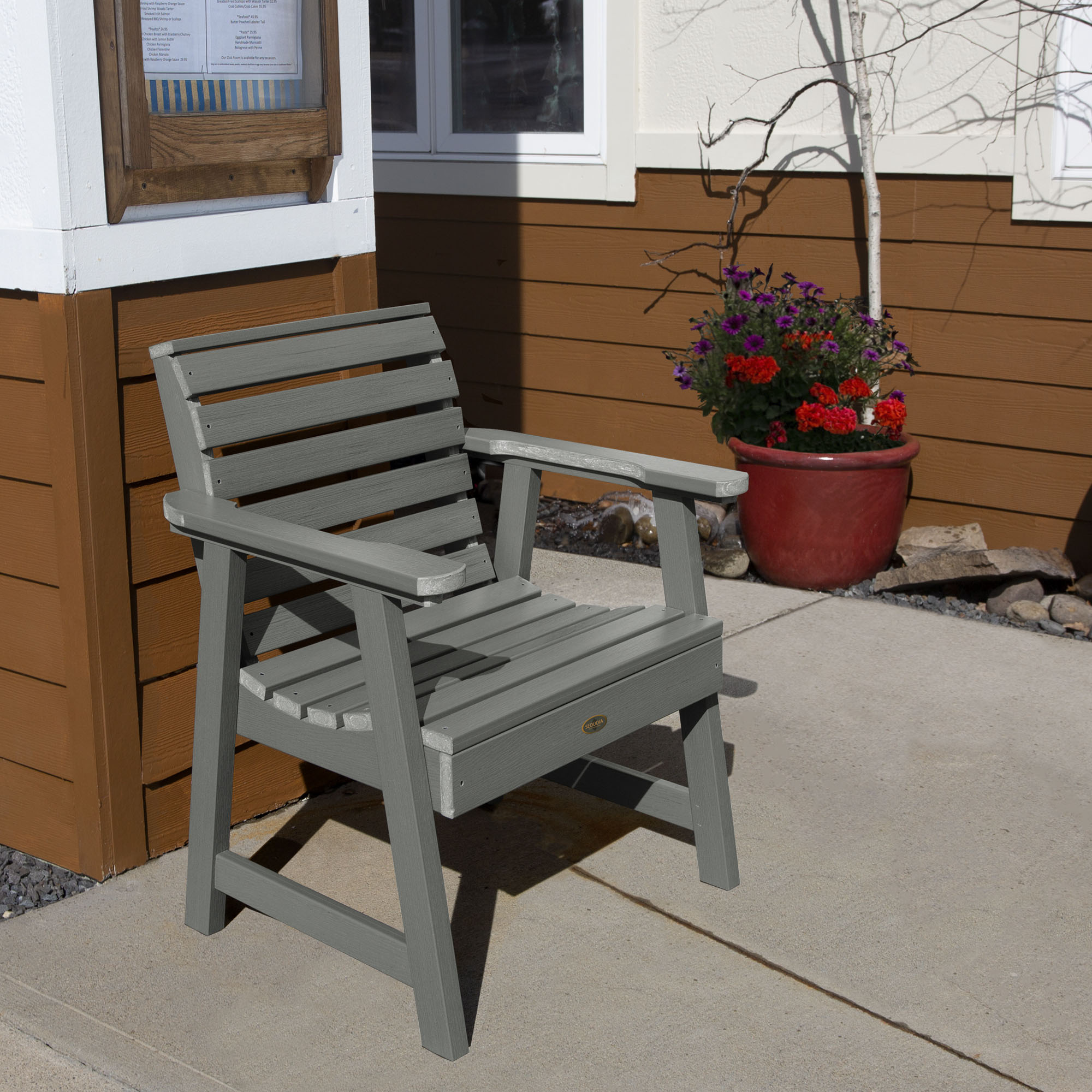 highwood CM-CHGSQ02-CGE Sequoia Professional Coastal Teak Poly-lumber Frame Stationary Conversation Chair with Slat Seat