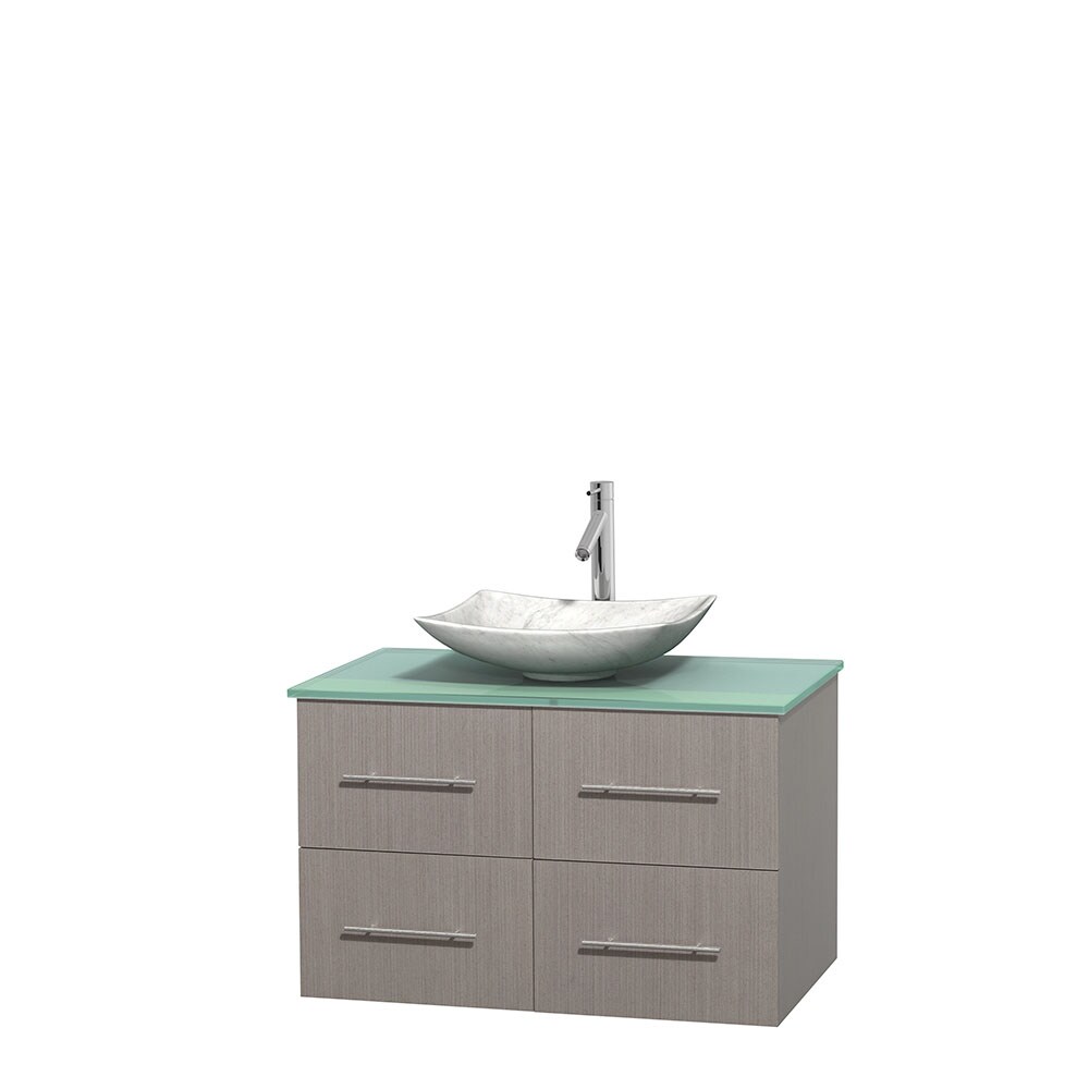 Wyndham Collection WCVW00936SGOGGGS6MXX Centra 36-in Gray Oak Single Sink Bathroom Vanity with Green Tempered Glass Top