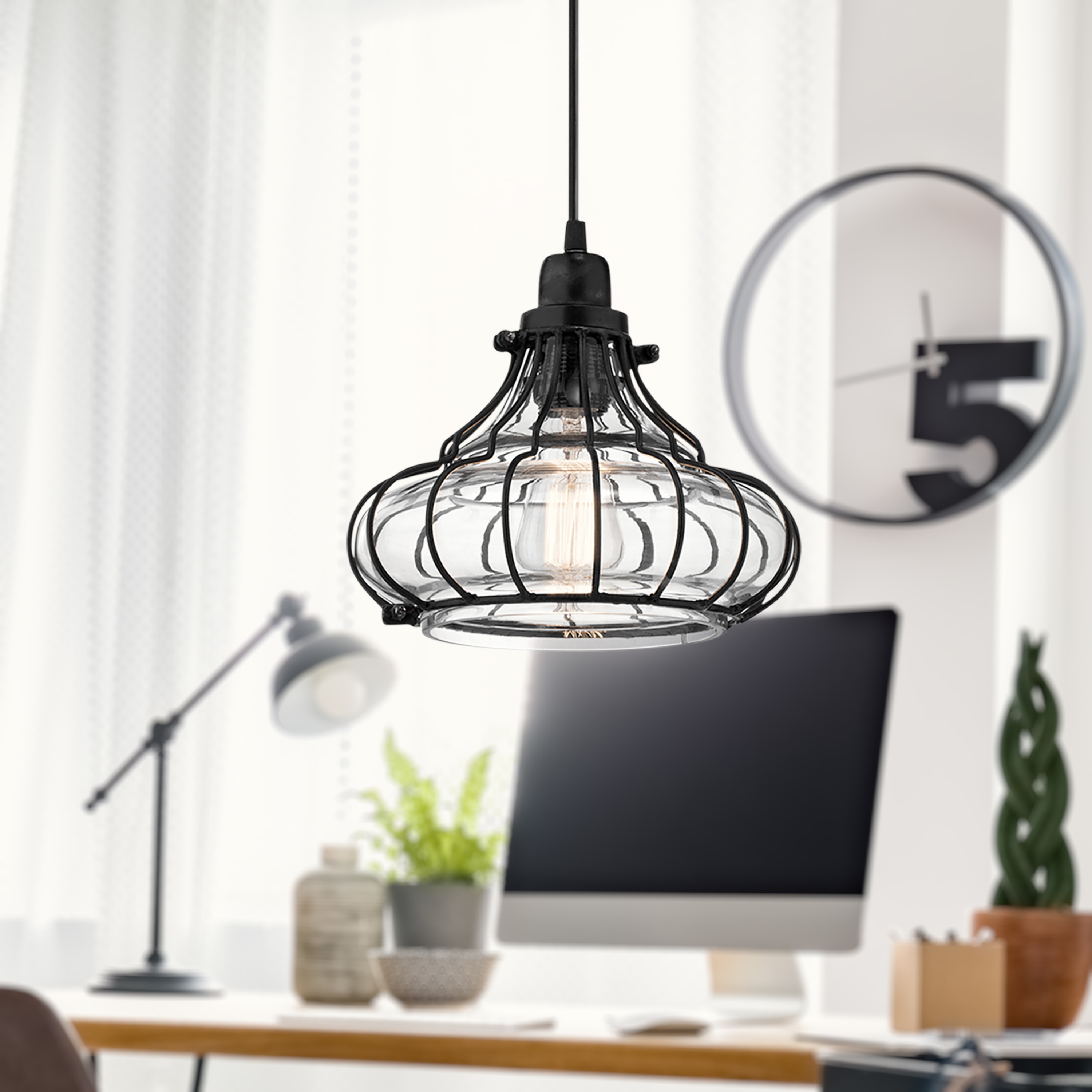 Cora 10" Black Metal Conical Pendant Light with Clear Glass Shade