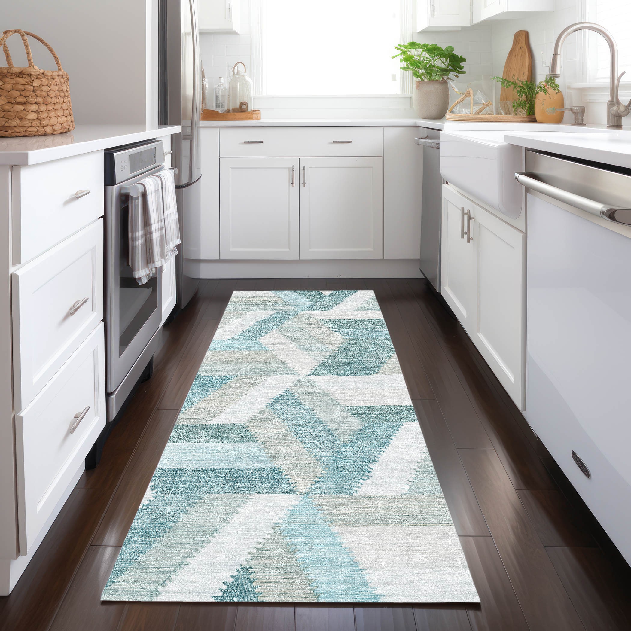 Addison Rugs ACN1241TE2X8 Chantille ACN1241TE 2 x 7 (ft) Polyester Teal Rectangular Indoor/Outdoor Geometric Machine washable Runner rug
