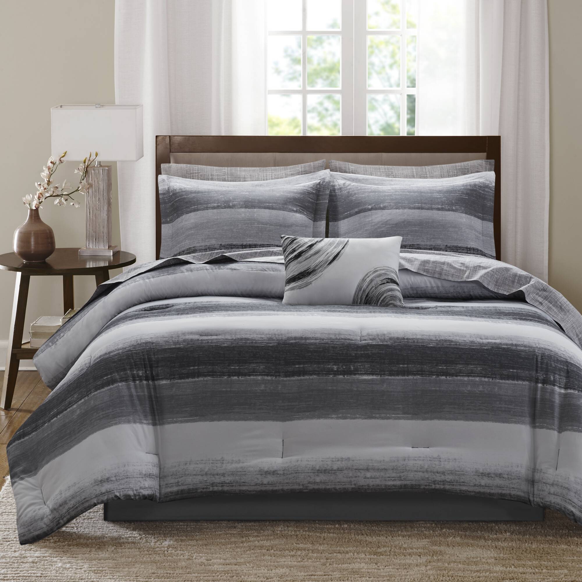 Tinyhomie 9-Piece Cal King 9 Piece Comforter Set with Cotton Bed Sheets Black