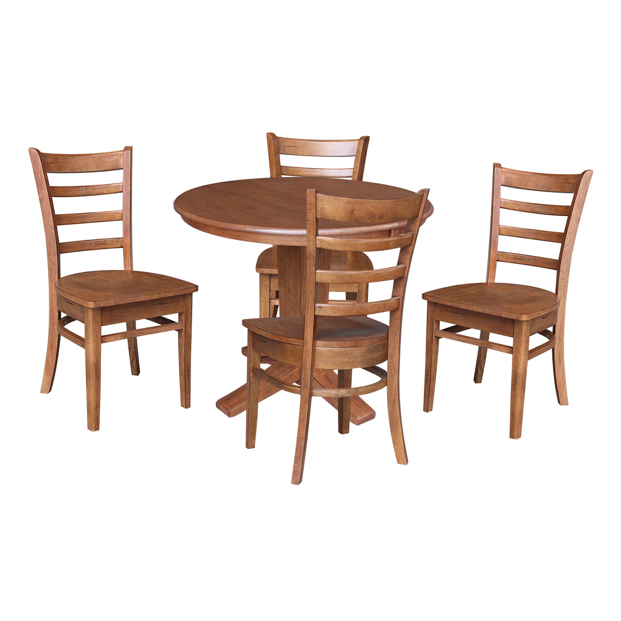 International Concepts K42-36RXT-23B-C617-4 Distressed Oak Traditional Dining Room Set with Round Table ( Seats 4 )