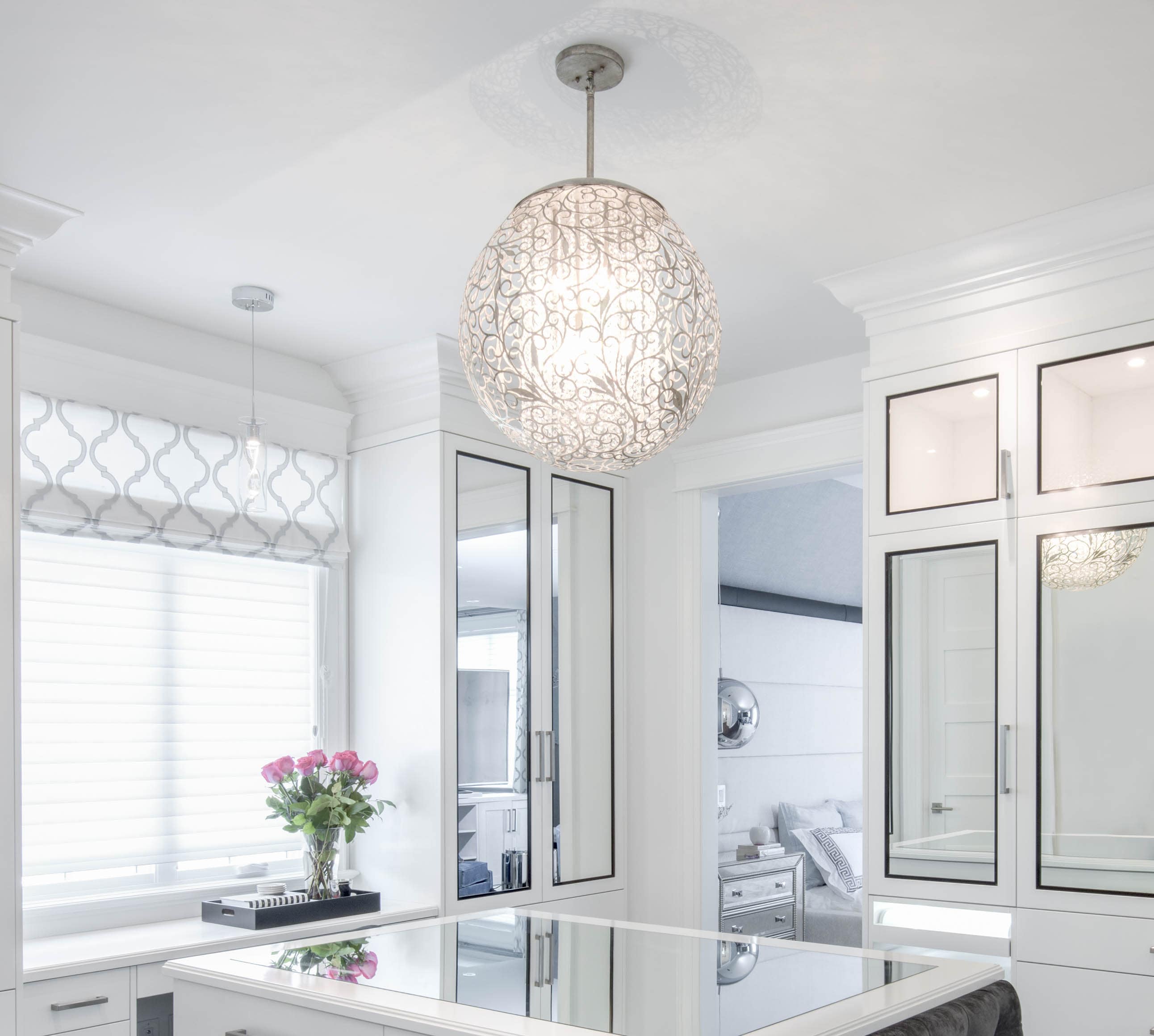 Golden Silver Crystal Globe Pendant Light with Beveled Glass Shade