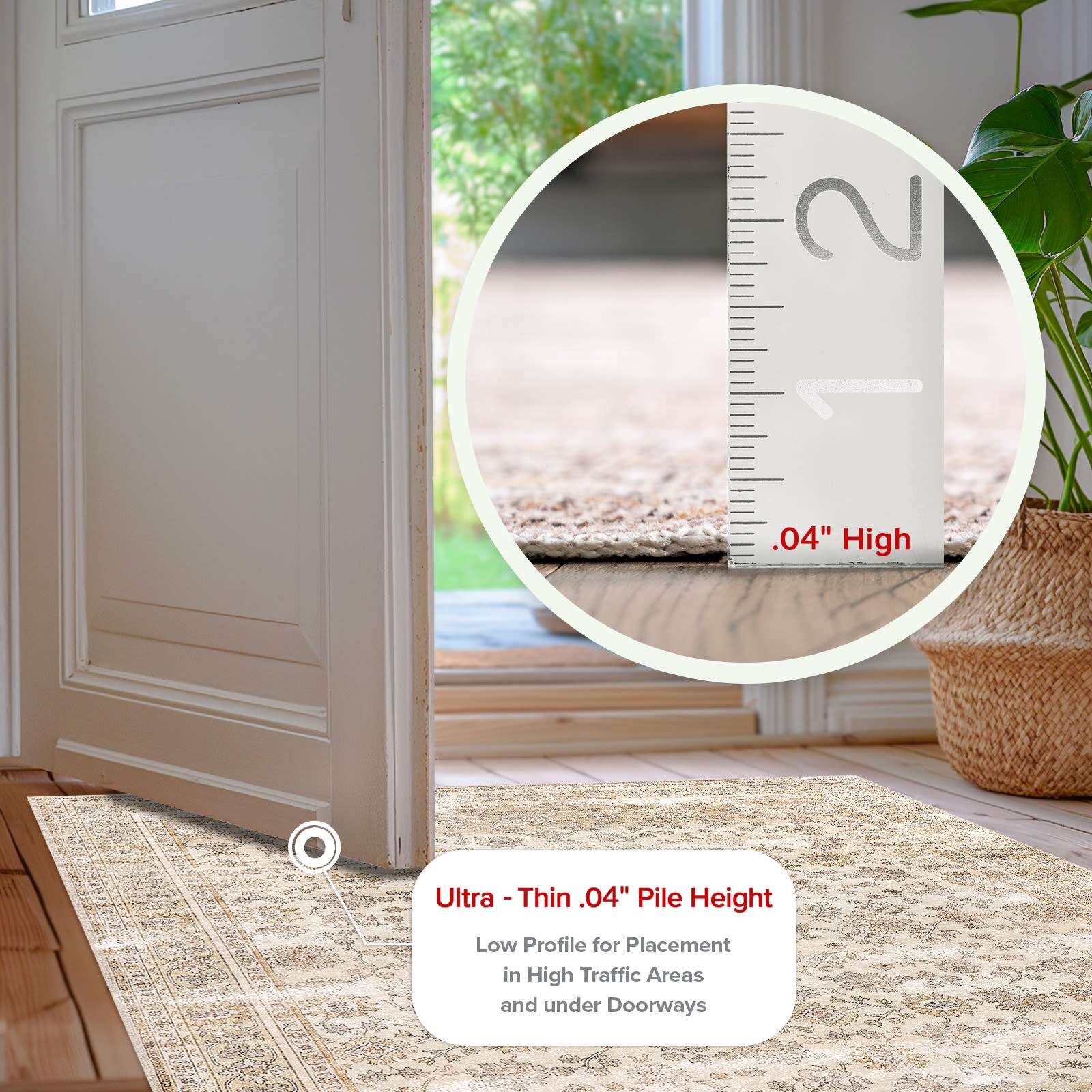 Beige Floral Machine Washable Stain-Resistant Area Rug