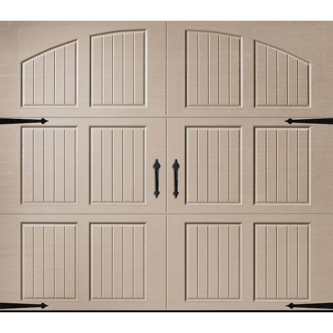Pella Carriage House 8ft x 7ft Insulated Sandtone Single Garage Door in the Garage Doors