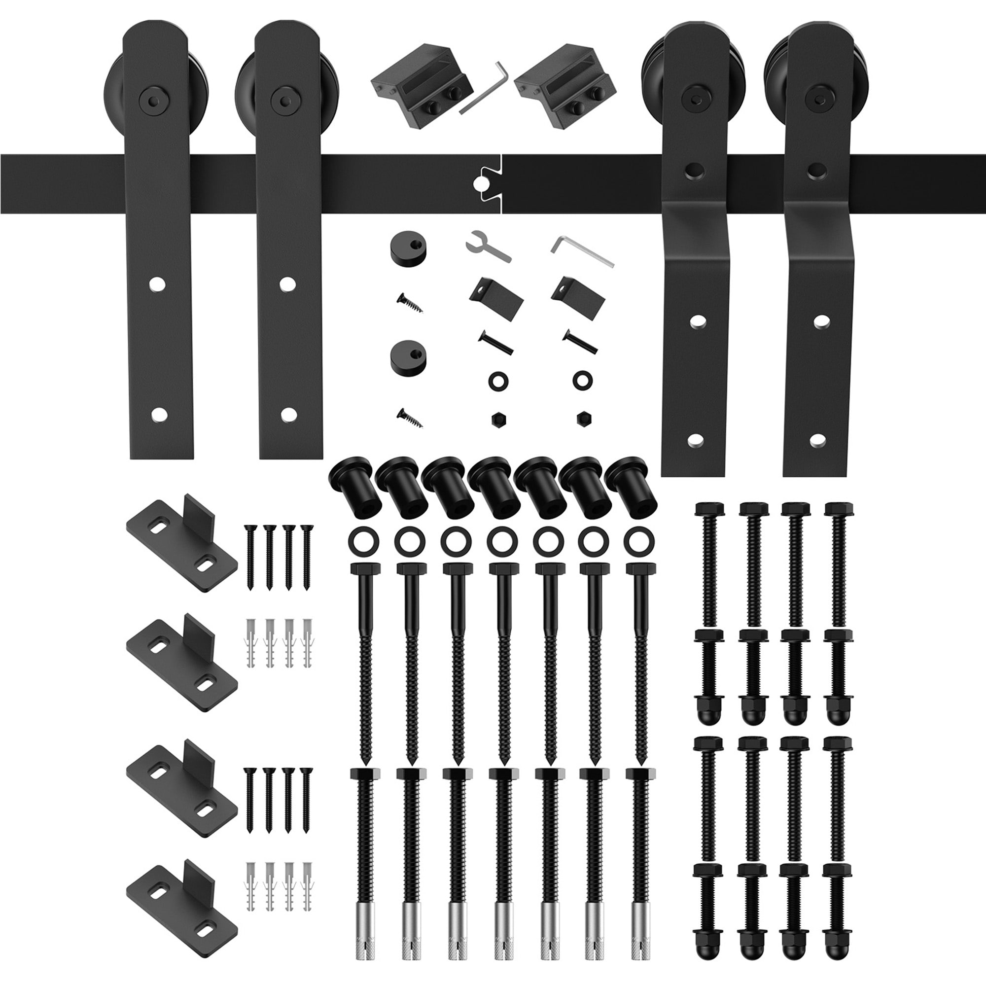 Clihome CL-10FT-I2DB 120-in Matte Black Indoor/Outdoor I-strap Double bypass Barn door hardware kit