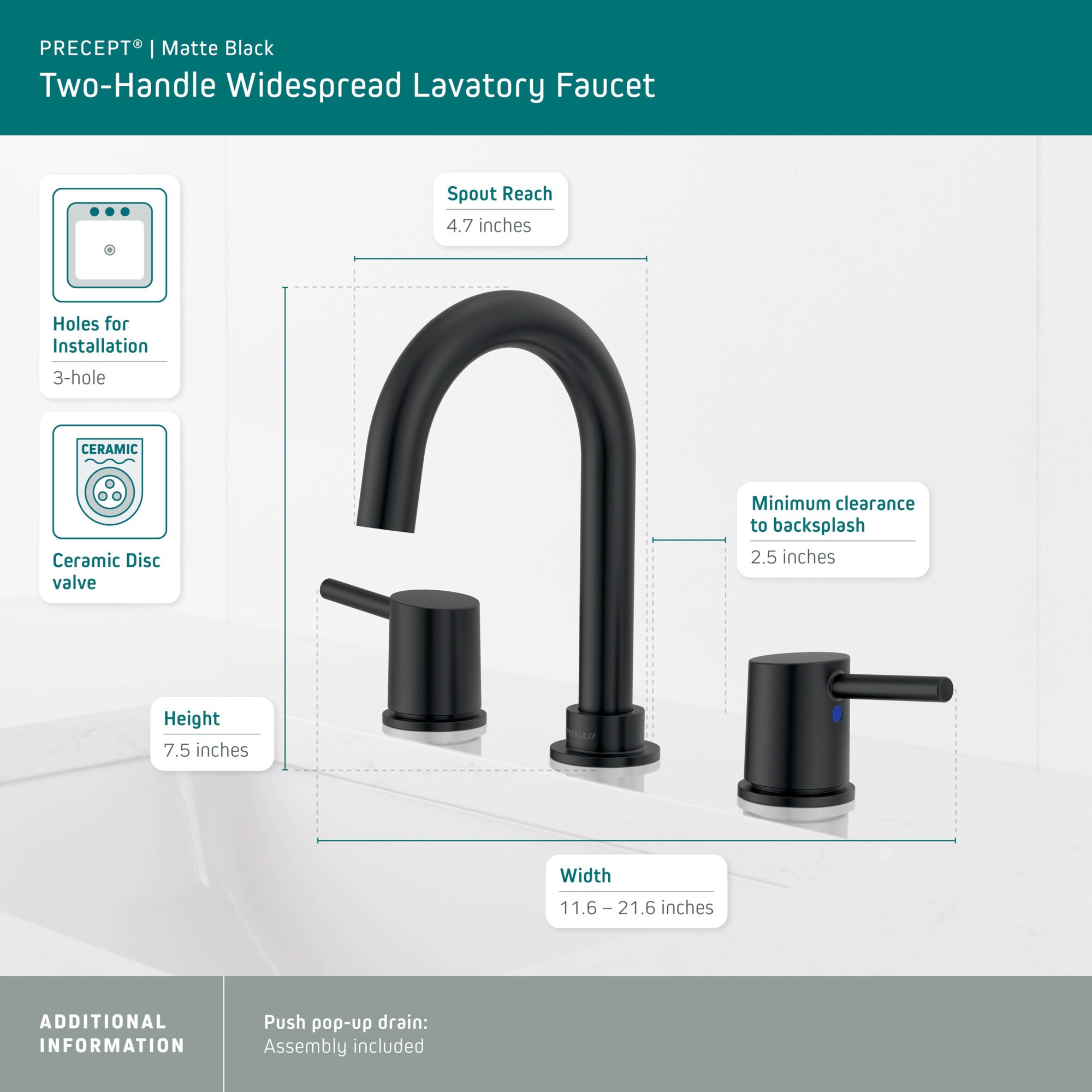 Precept Matte Black 2-Handle Widespread Bathroom Faucet