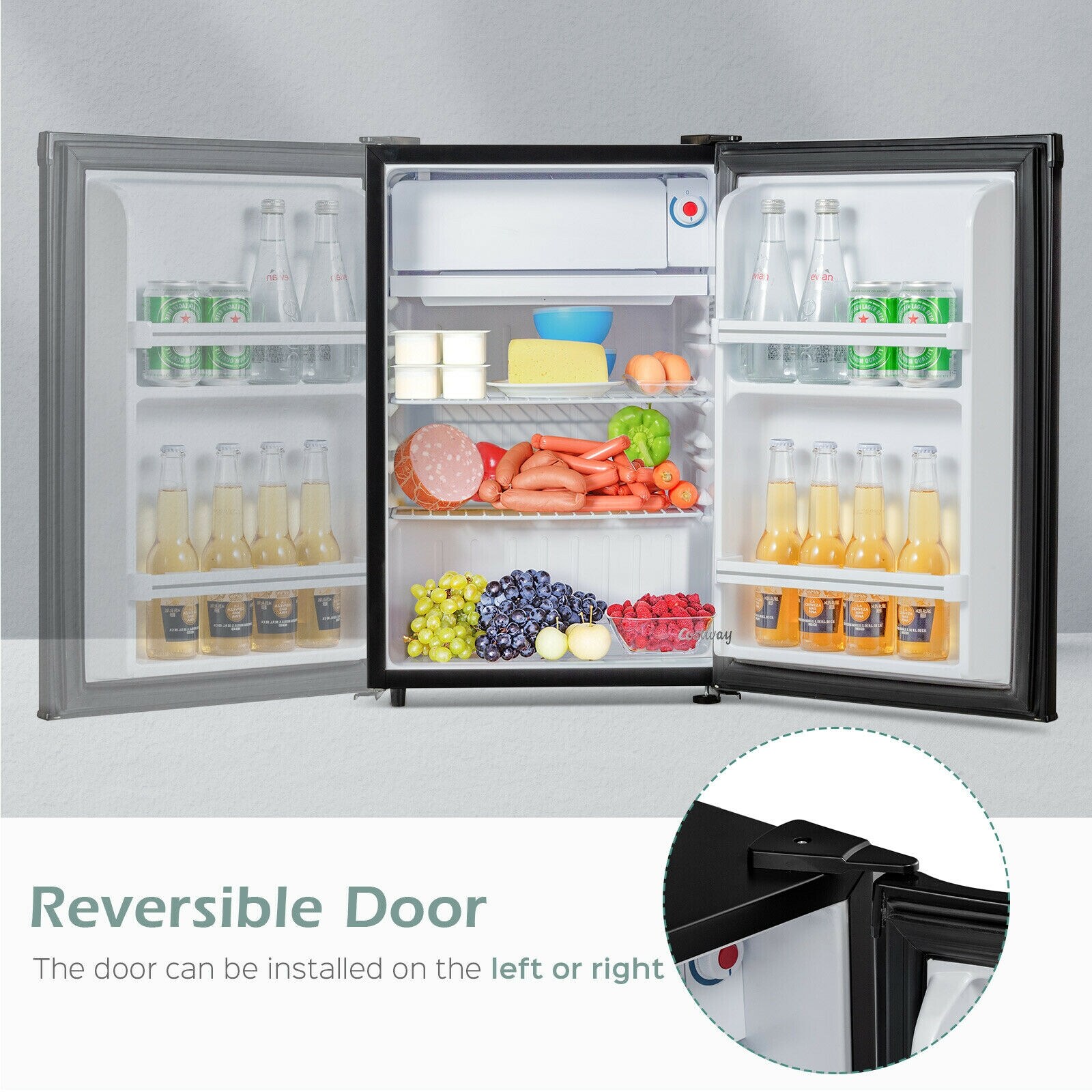 Costway 3.3 Cu. ft. Compact Refrigerator w/ Freezer 2 Reversible Door Mini Fridge Black Refrigerators