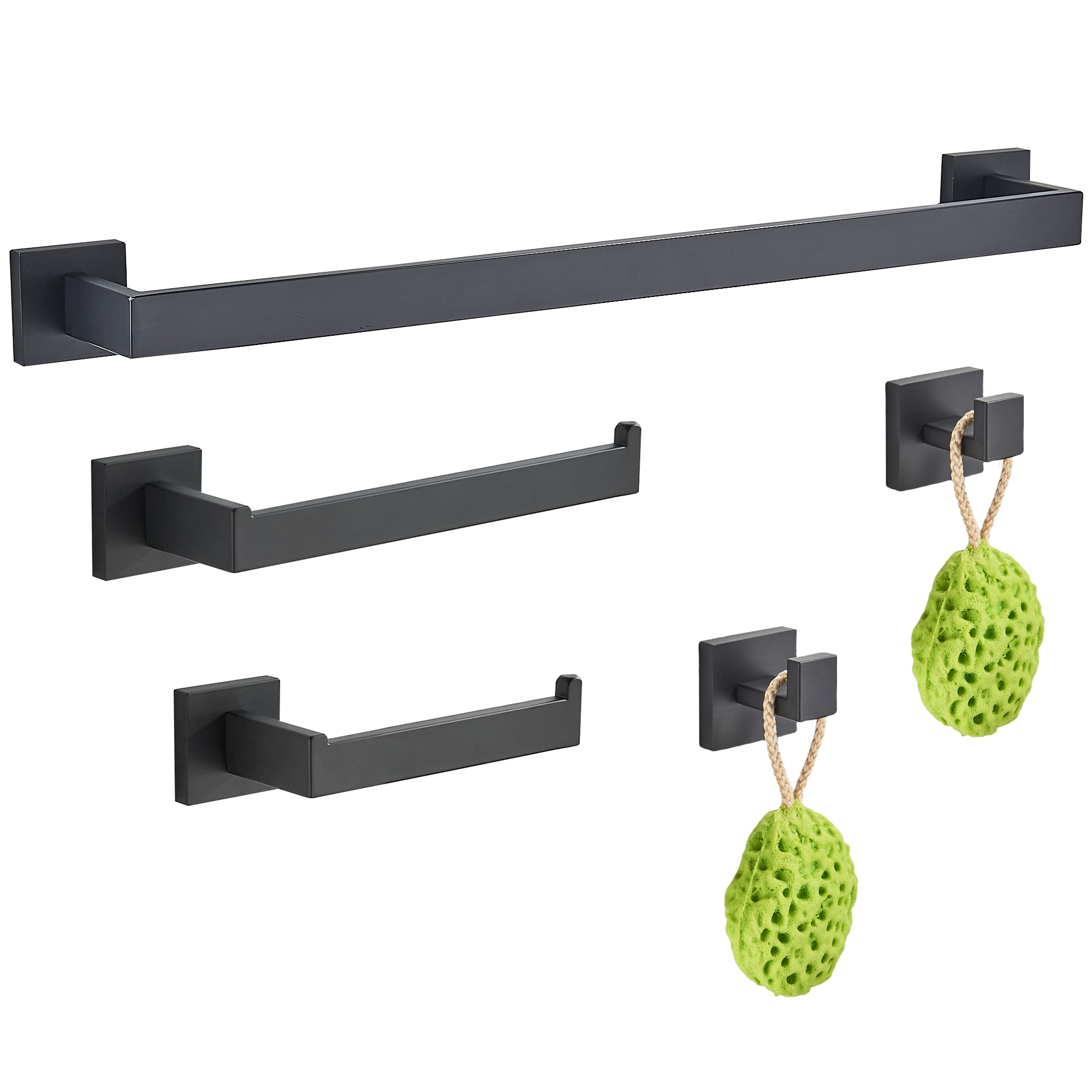 FORIOUS LL19002B5A 5 -Piece Matte Black Decorative Bathroom Hardware Set Towel Bar, Toilet Paper Holder, ,Robe Hook Included