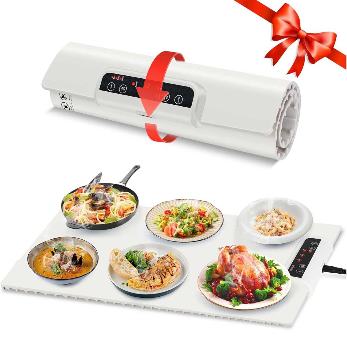 Aoibox LAZB0917038 Full Surface Heating Food Warmer Mat with 3 Temperature Settings Rollable Portable Auto Shut Off Electric Warming Tray for Gatherings Parties Everyday Use