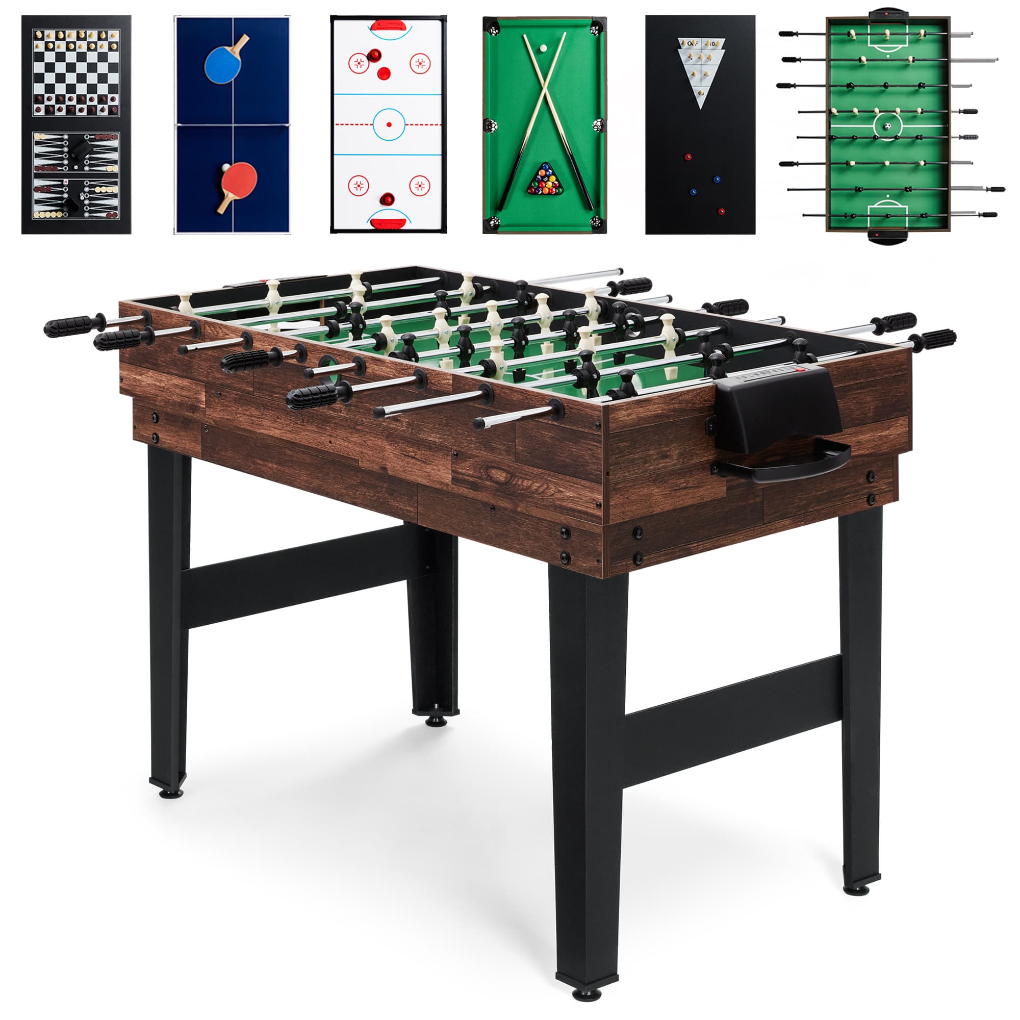 Best Choice Products SKY6991 2x4ft 10-in-1 Combo Game Table Set w/ Hockey Foosball Pool Shuffleboard Ping Pong - Walnut