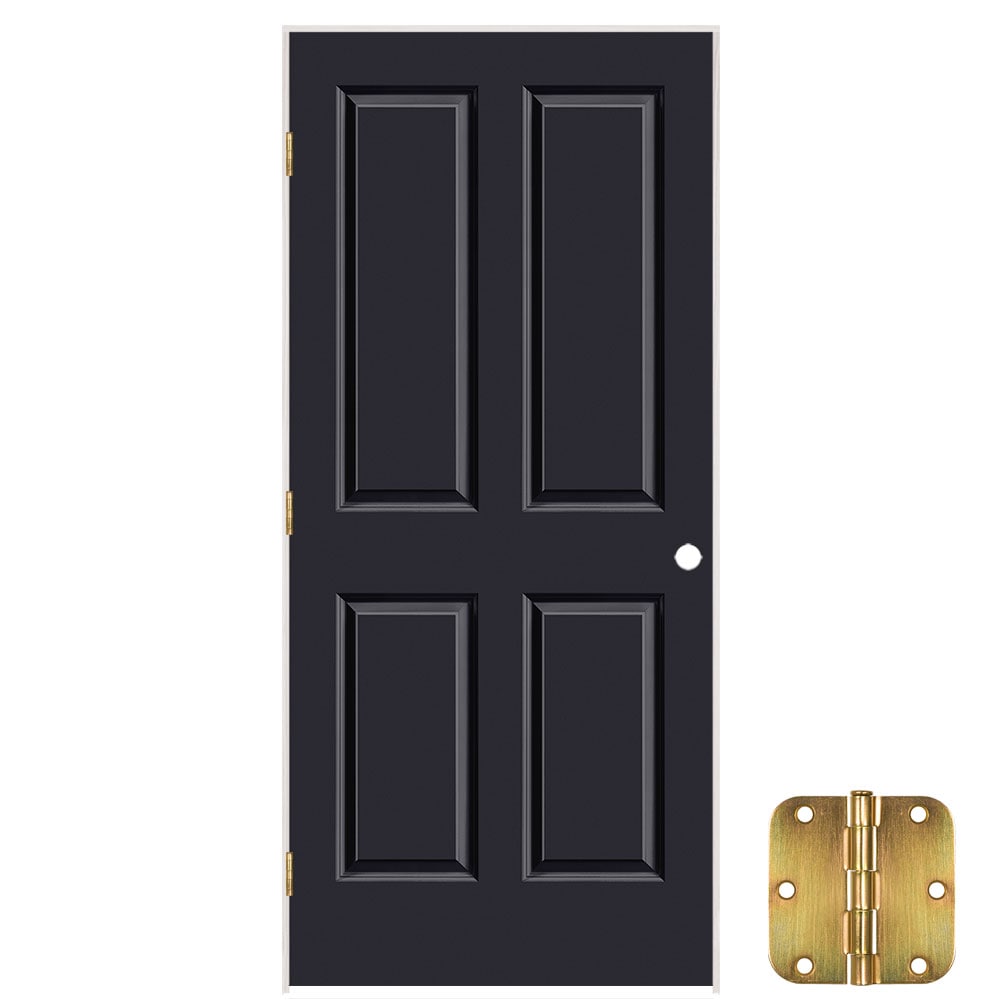 Masonite 641134 36-in x 80-in Midnight Solid core 4 panel square Right hand Smooth Prefinished Molded composite Flat Jamb Single Prehung Interior Door