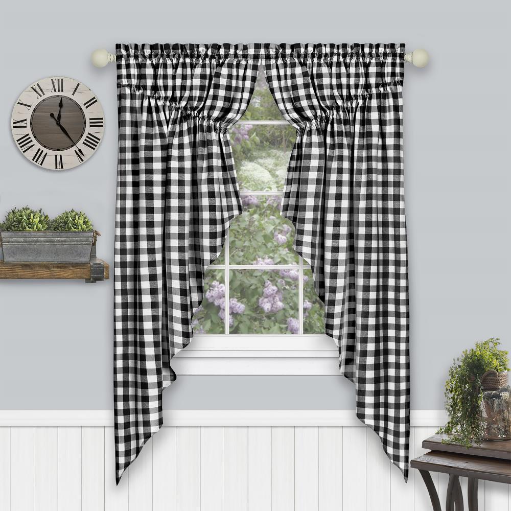 Buffalo Check Black and White Cotton Polyester Light Filtering Window Drapes