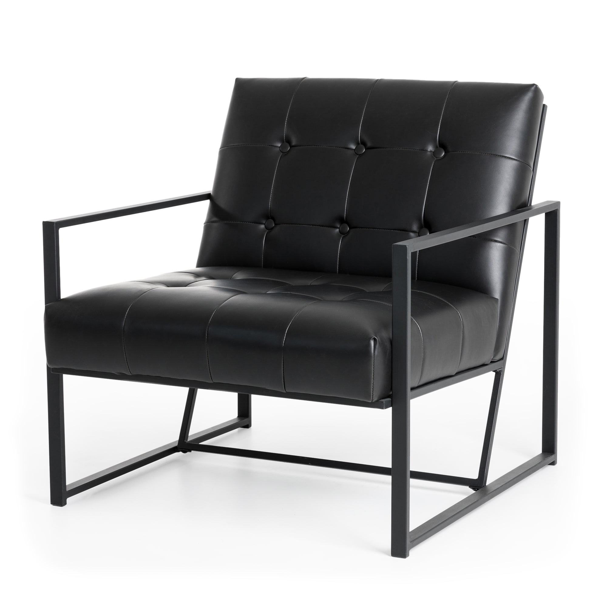 Modern Black Faux Leather Accent Chair with Metal Frame