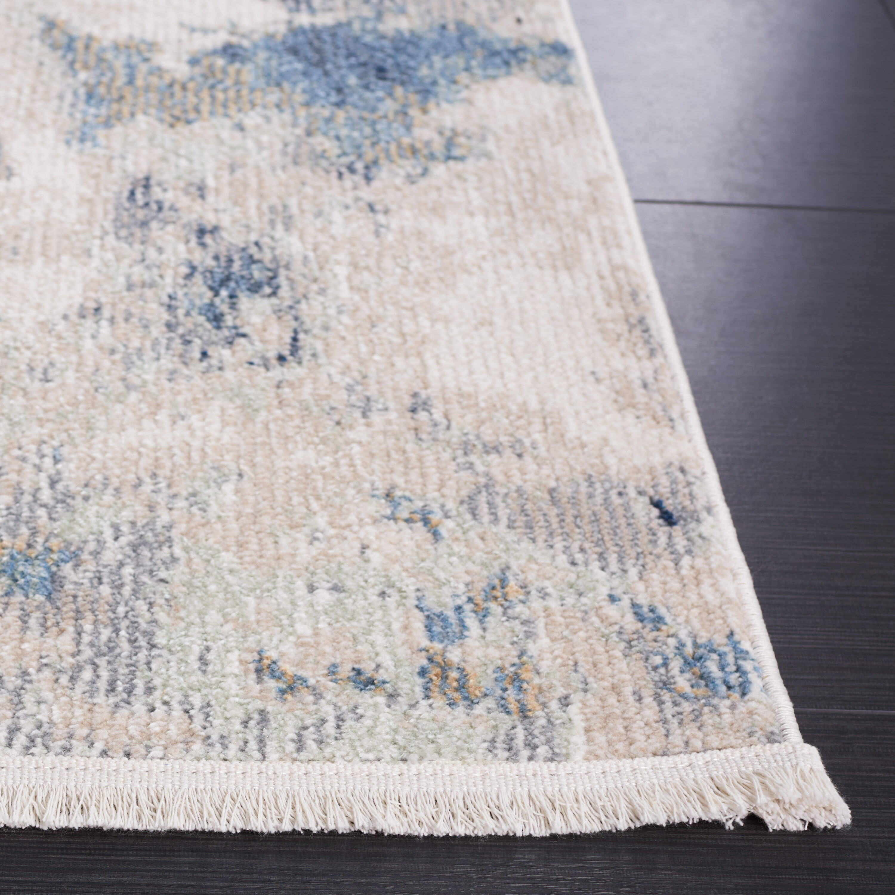 Modern Blue and Gray Synthetic Square Washable Area Rug