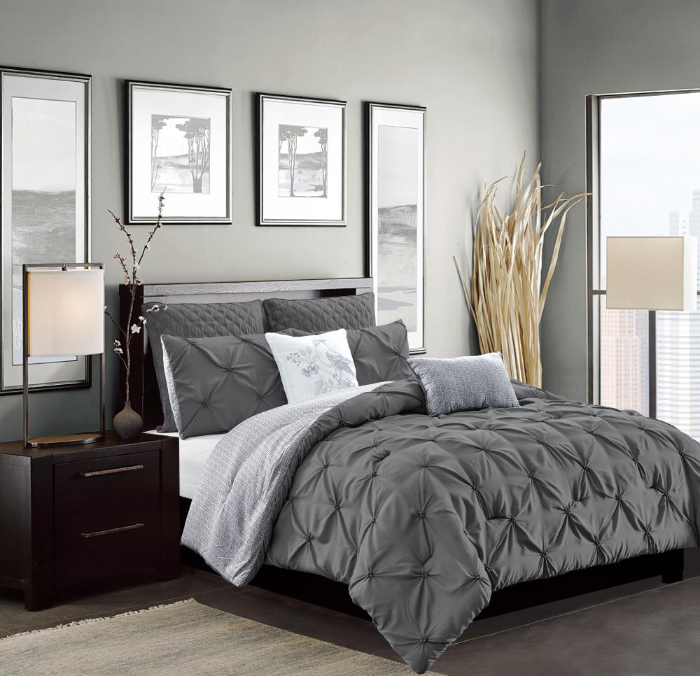 Olivia Gray Olympia 7 Piece Comforter, Grey King Size Bed Set