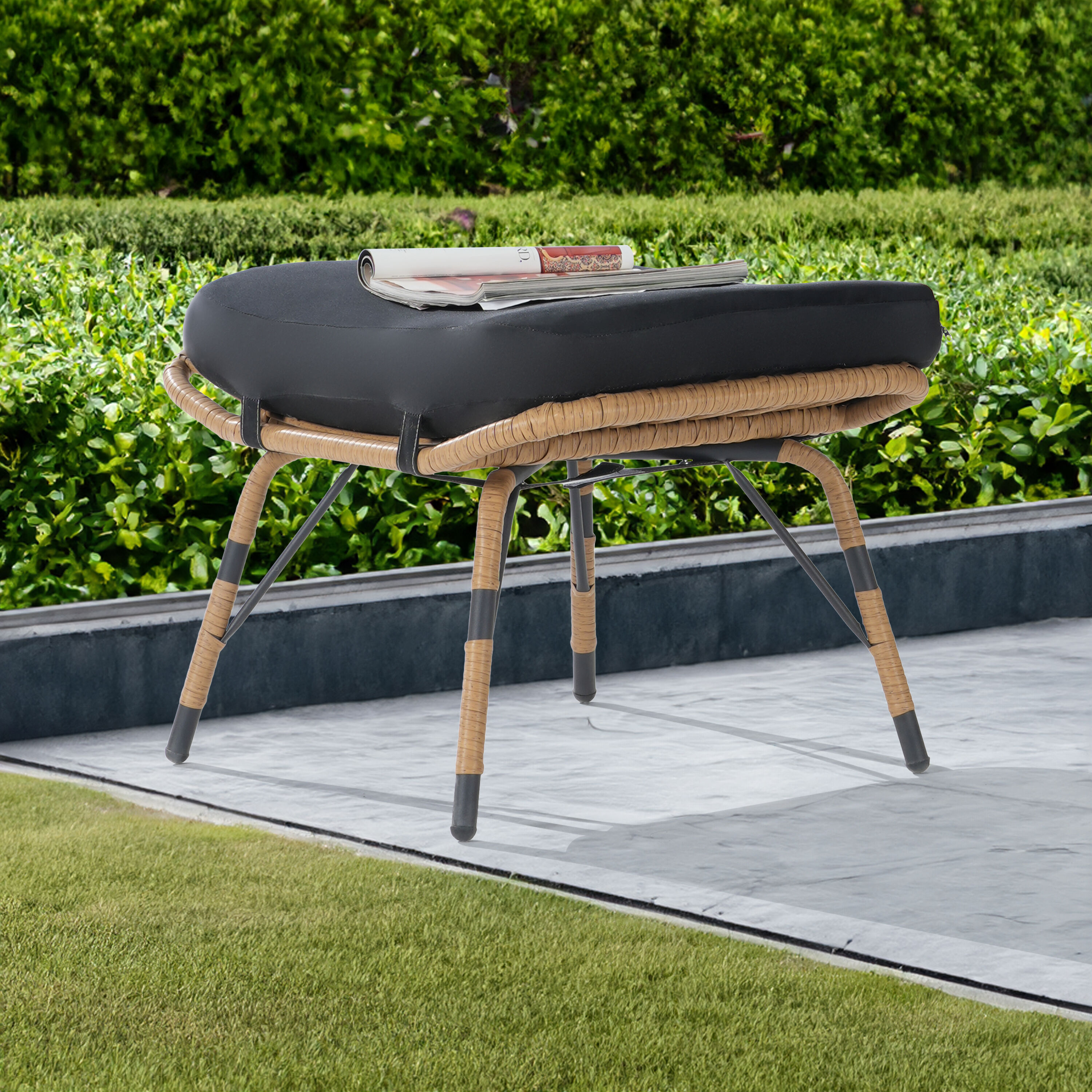 SANSTAR L-OTIDC66-BK Outdoor Ottomans Foot Stools Gray Rattan Ottoman
