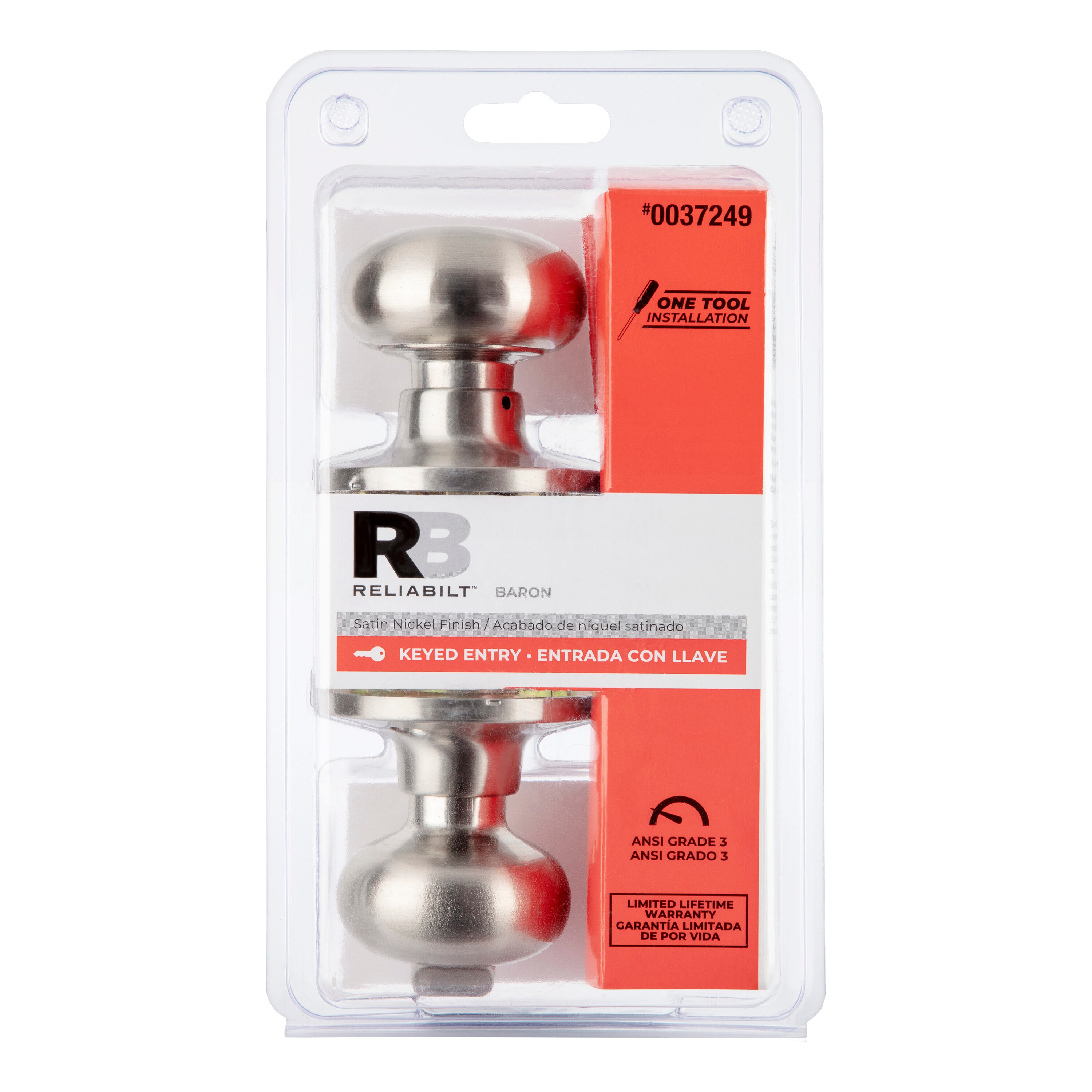 RELIABILT Baron Satin Nickel Exterior Keyed Entry Door Knob in the