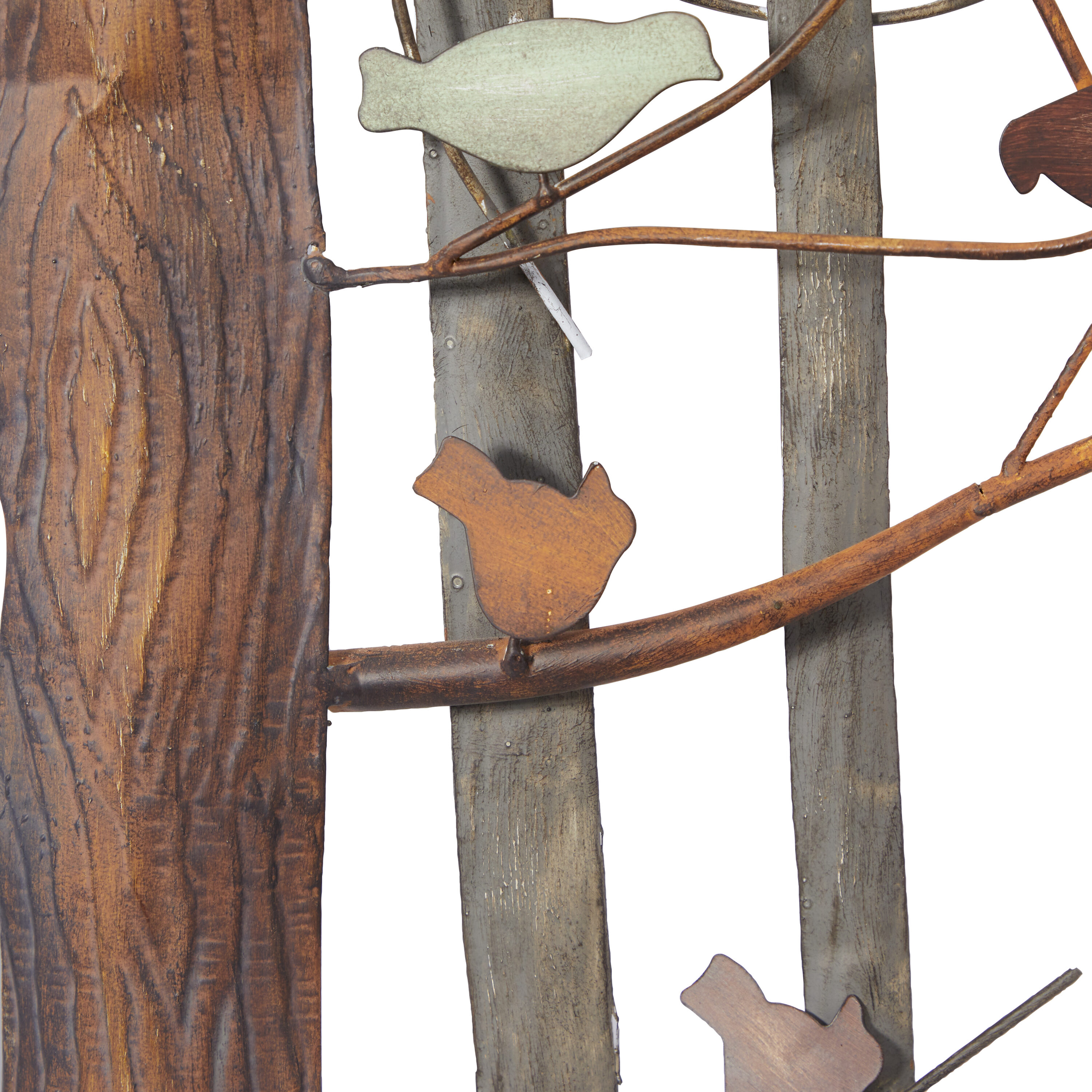 Multi Colored Metal Bird and Tree Wall Sculpture, 39" x 27"