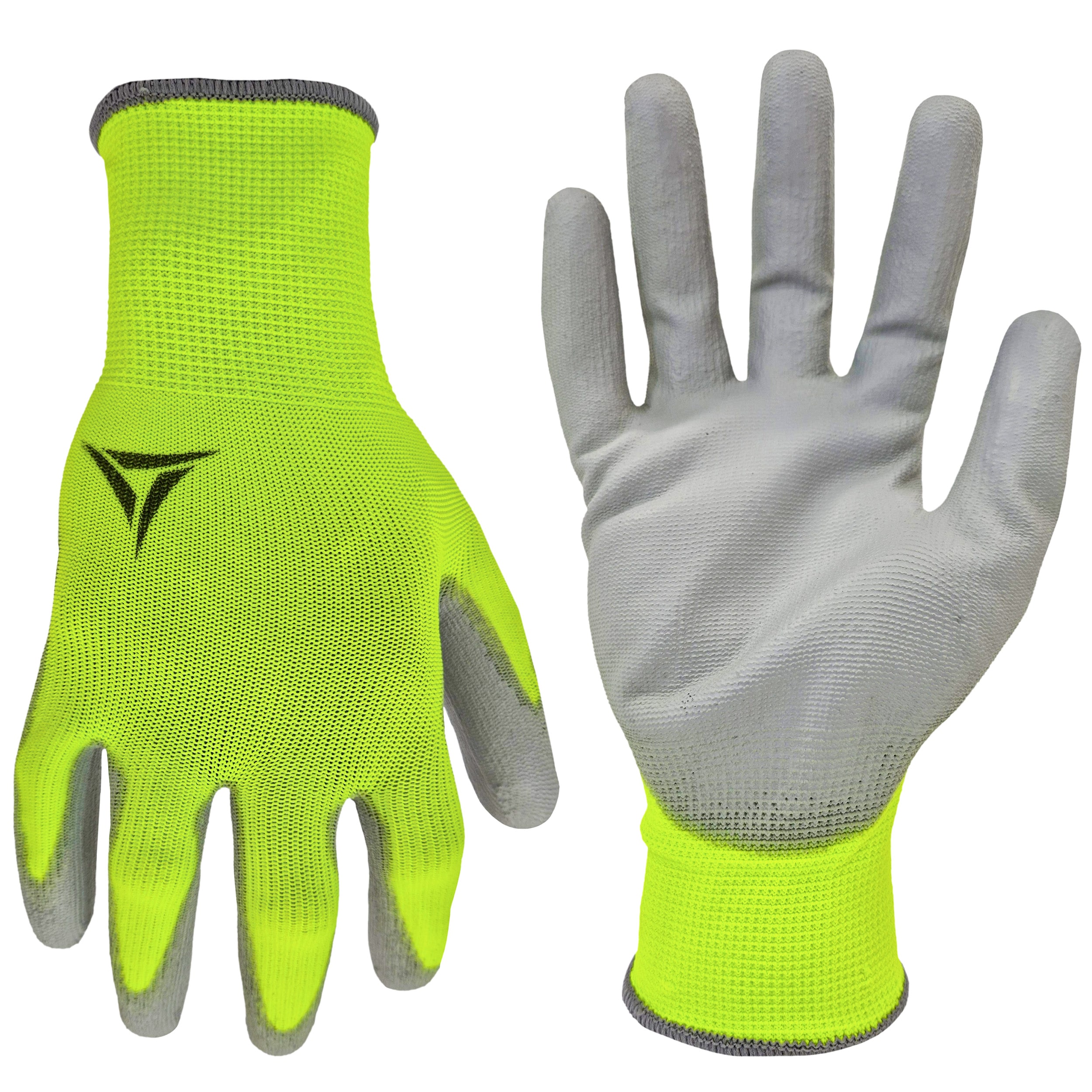 HandCrew Large Green Polyurethane dipped Polyester Construction Gloves 3 -Pairs