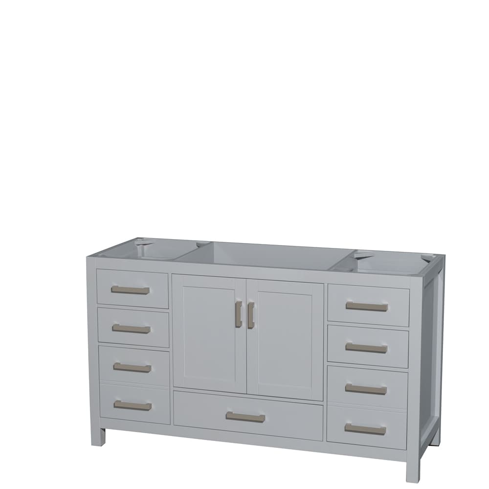 Wyndham Collection WCS141460SGYCXSXXMXX Sheffield 60-in Gray with Brushed Chrome Trim Bathroom Vanity Base Cabinet without Top