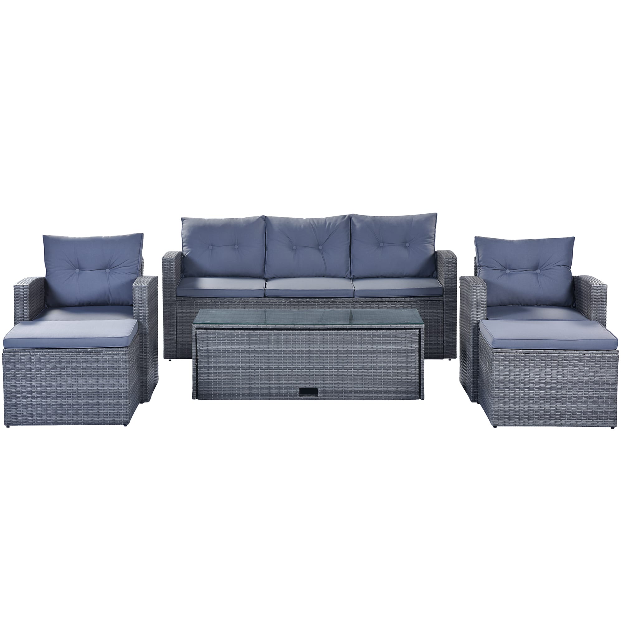Maocao Hoom MZH201AAE 6-Piece Wicker Patio Conversation Set with Gray Cushions