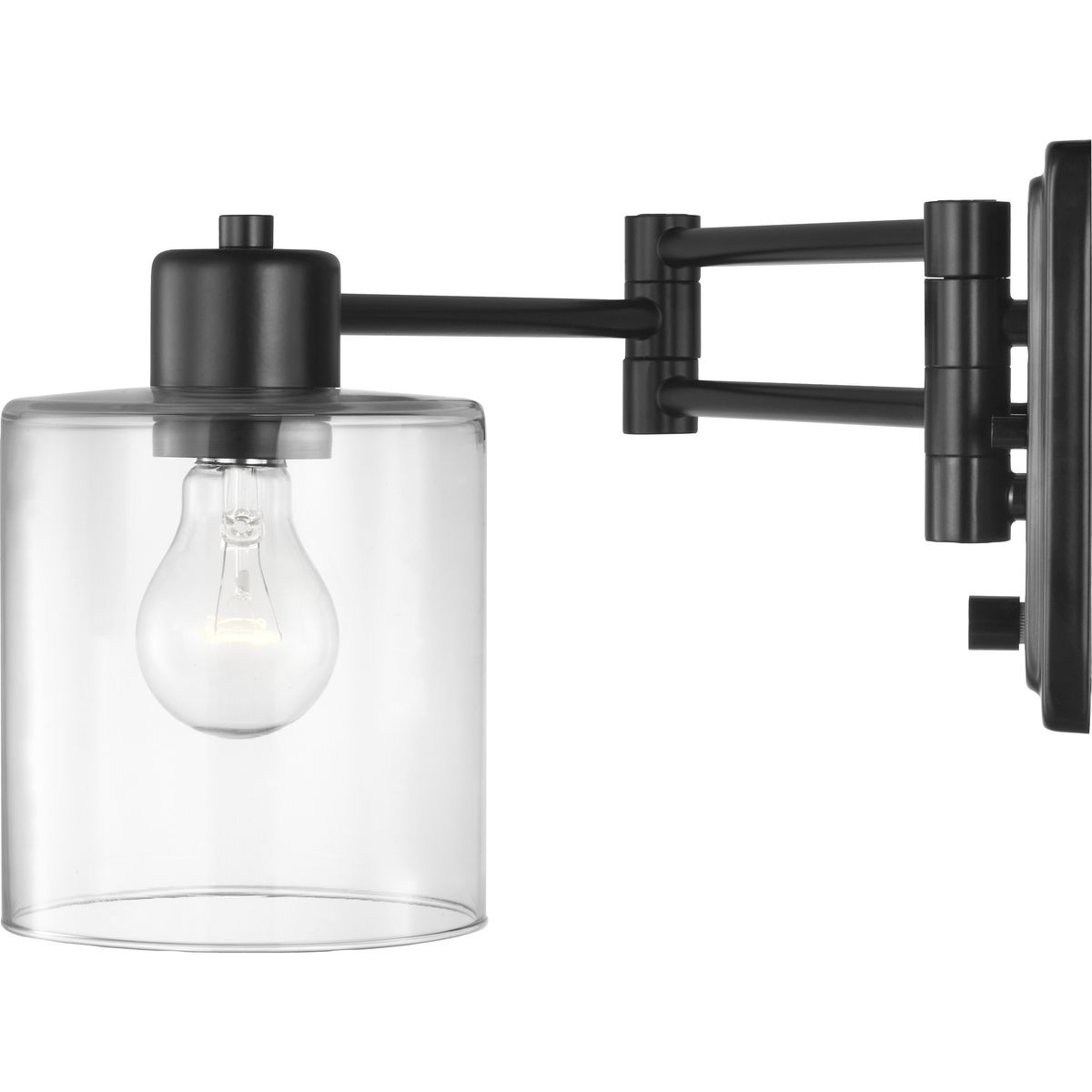 Milner Black Steel Swing Arm Wall Light with Clear Glass Shade