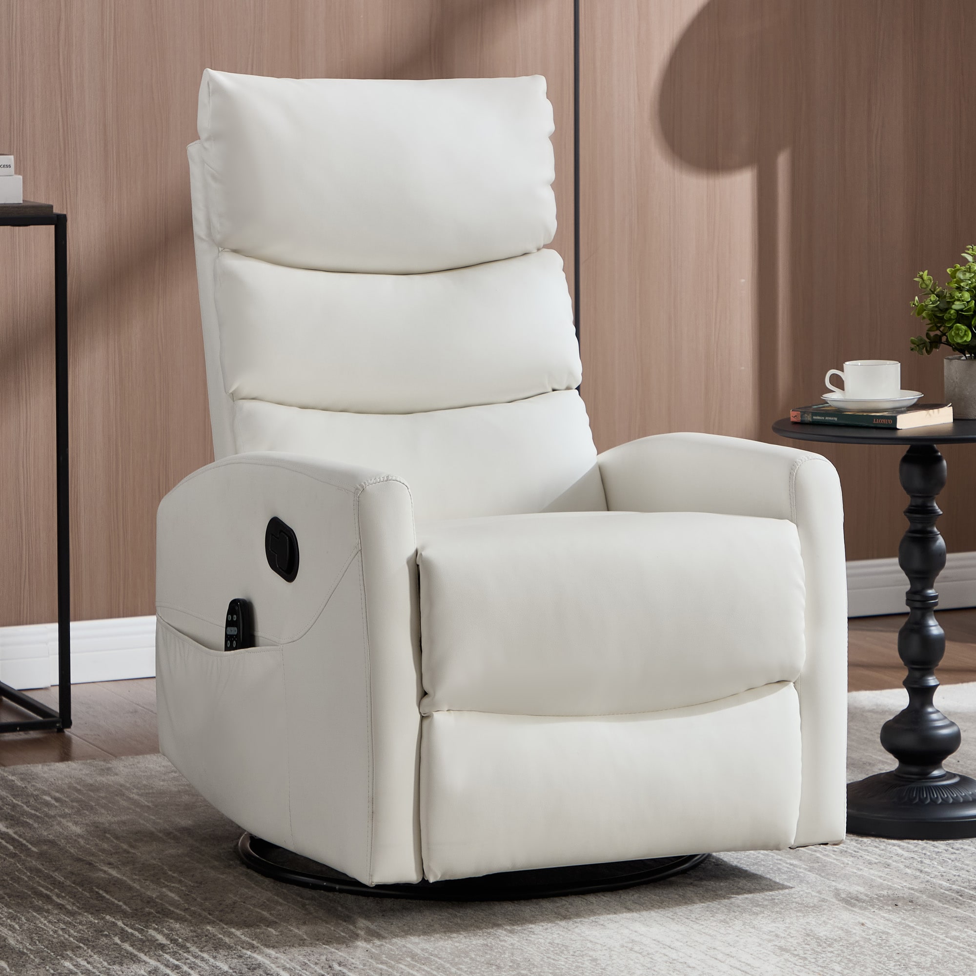 LOVMOR Heat Massage Manual Recliner Chair with Rocker and Swivel in Fabric for Living Room White
