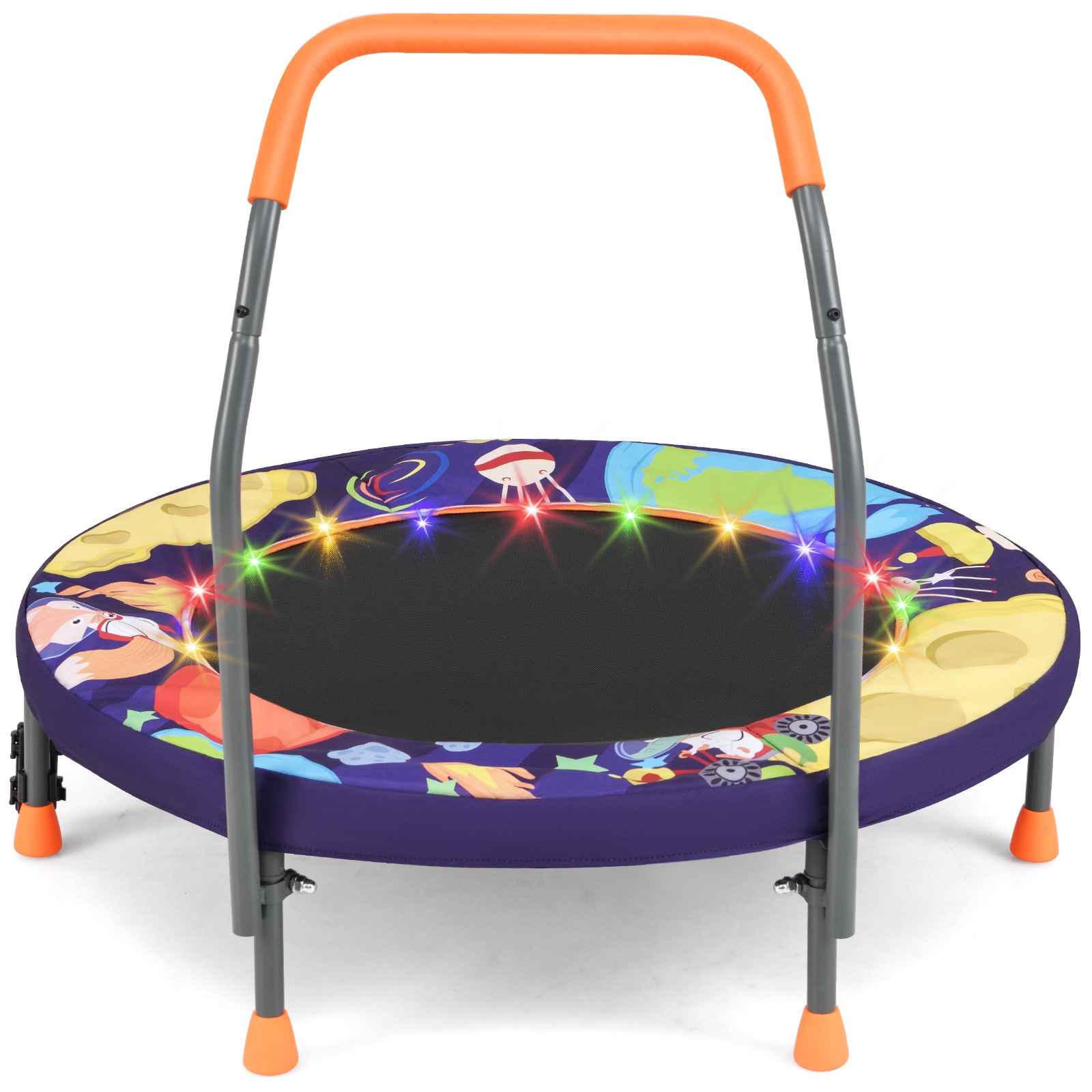Slickblue Kids Mini Round Trampoline with LED Lights Springless Bounce Bands and Foldable Design for Indoor Use Pink/Blue/Purple