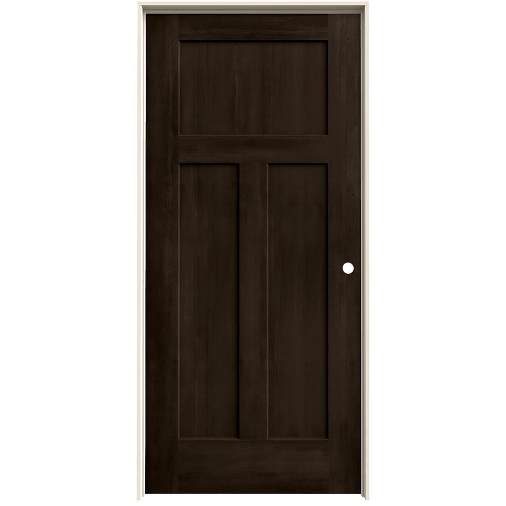JELD-WEN LOWOLJW222201069 36-in x 80-in Espresso Solid core 3-panel craftsman Left hand Smooth Stained Molded composite Flat Jamb Single Prehung Interior Door