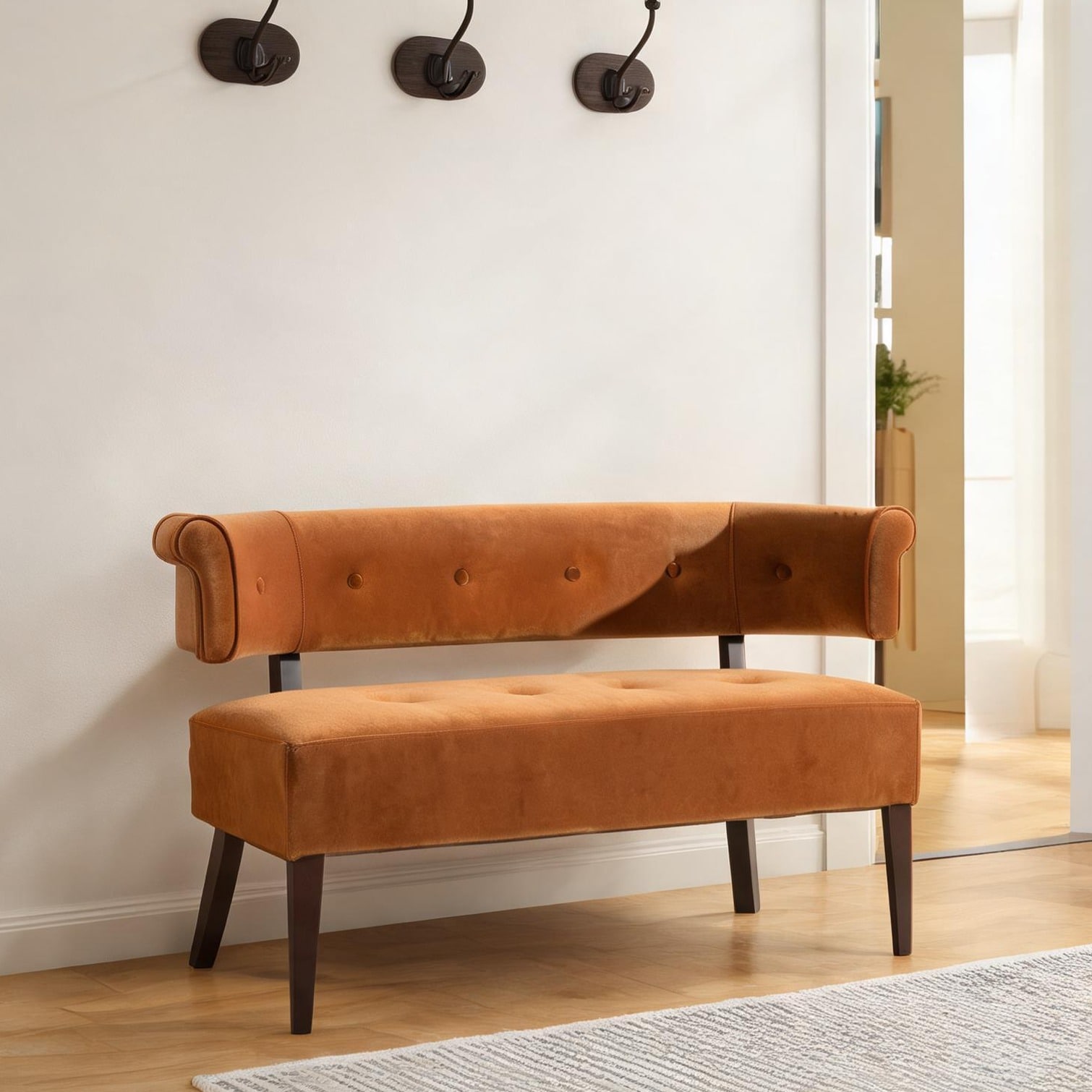 Naturefalls 51-Inch Settee Bench with Tufted Back and Recessed Arms 24 x 51 x 29 in for Bedroom