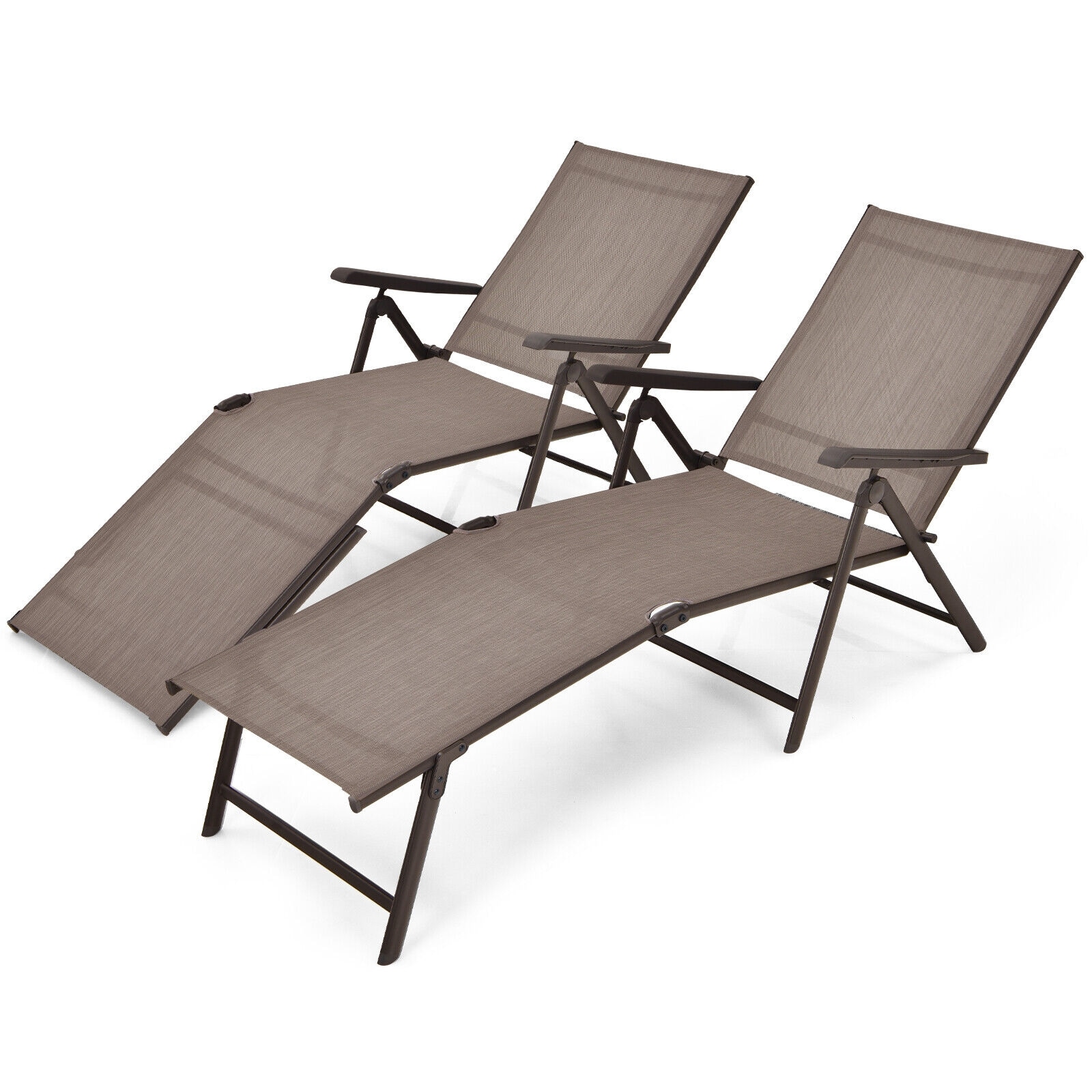 Slickblue - Set of 2- Foldable  Steel Frame Outdoor Chaise Lounge Chairs with 5-Position Adjustab...