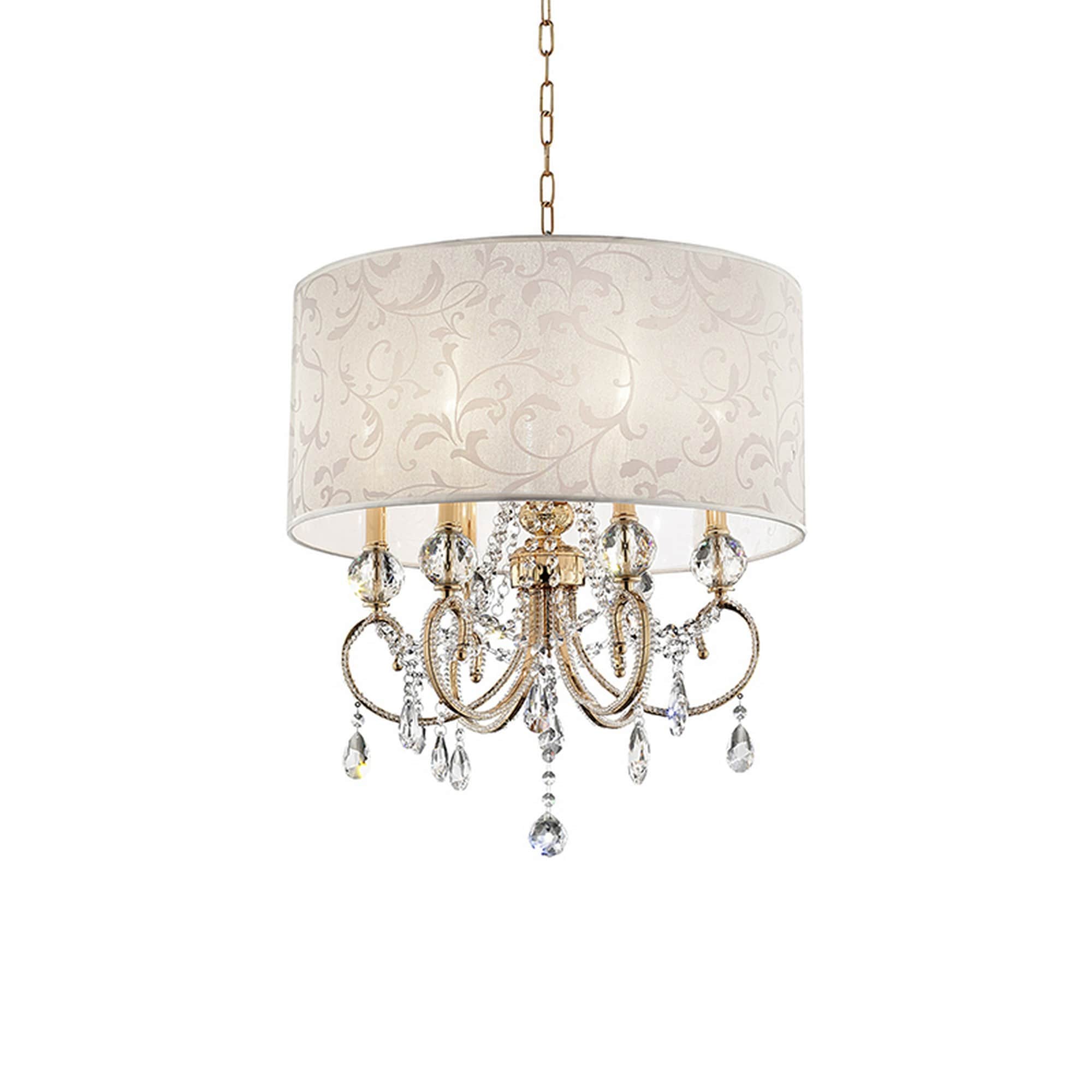 Benzara BM240438 Ceiling Lamp with Crystal Accent and Baroque Style Shade, Gold