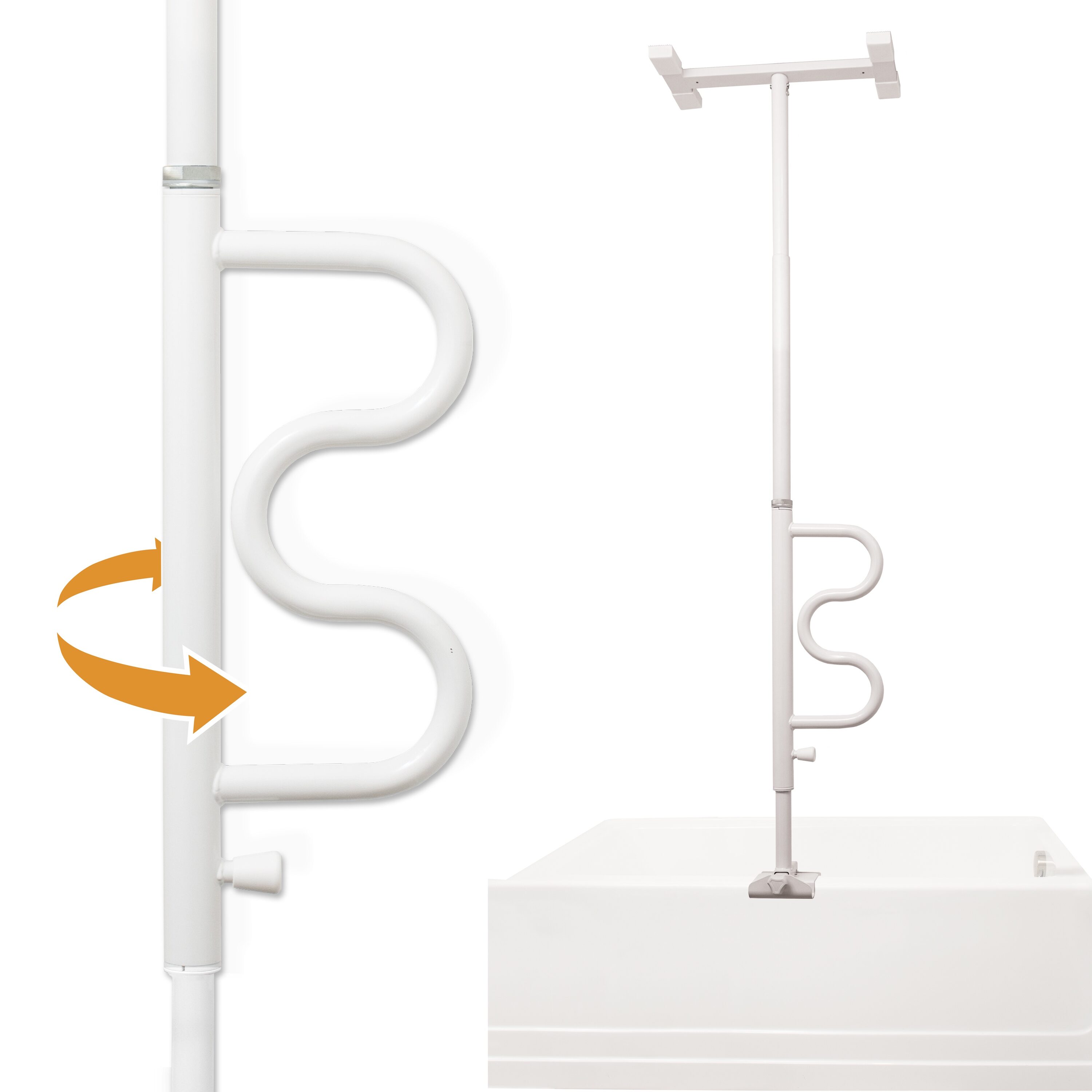 Stander Wonder Bathtub Pole 7 ft to 9 ft White Bathtub to Ceiling Tension Mounted Transfer Pole with Rotating Multi Grip Grab Bar (300 lb Weight Capacity)