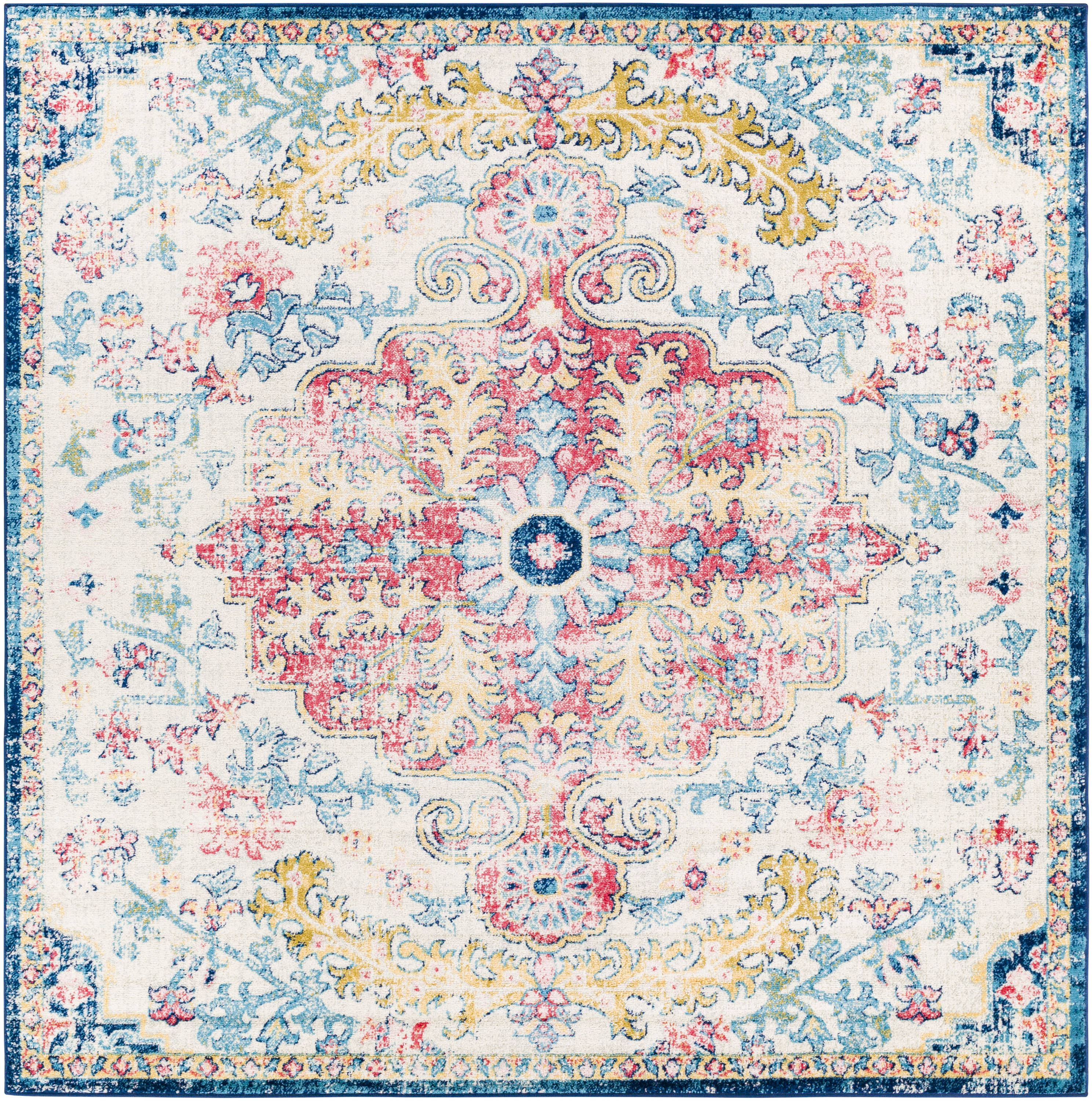 Livabliss MUT2321-710SQ Murat 8 x 8 (ft) Polypropylene Garnet/Navy Square Indoor Medallion Oriental Area rug