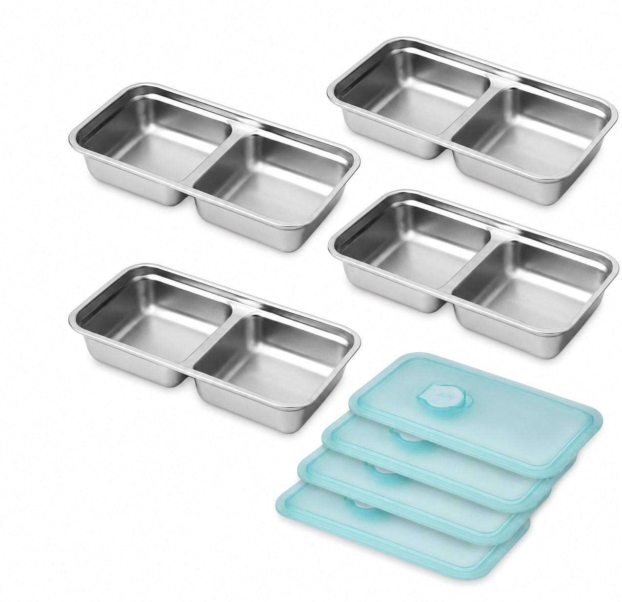 Aoibox  304 Stainless Steel 2 Section Condiment Dipping Sauce Dish 7 87 in x 4 14 in x 1 57 in Dual Unit
